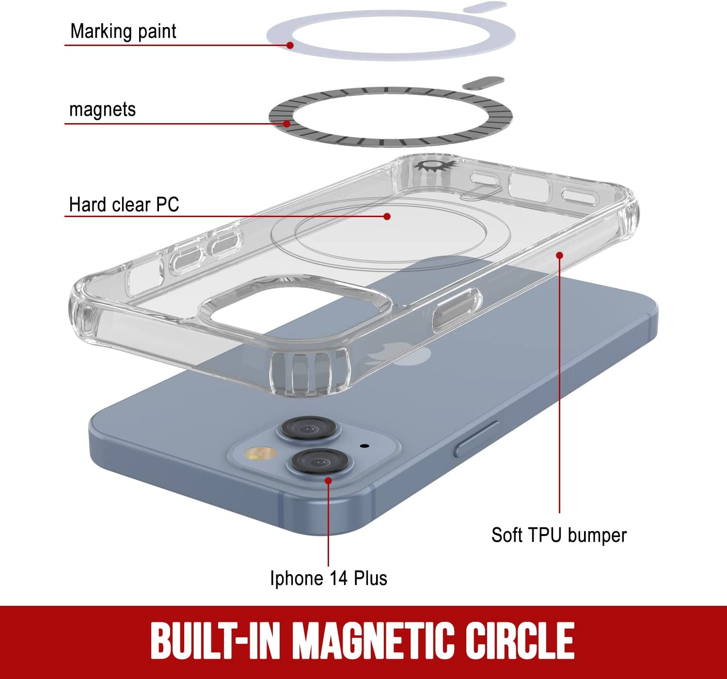 Capa de Carregamento Sem Fio Magnético Punkcase para iPhone 14 Plus [Série ClearMag]