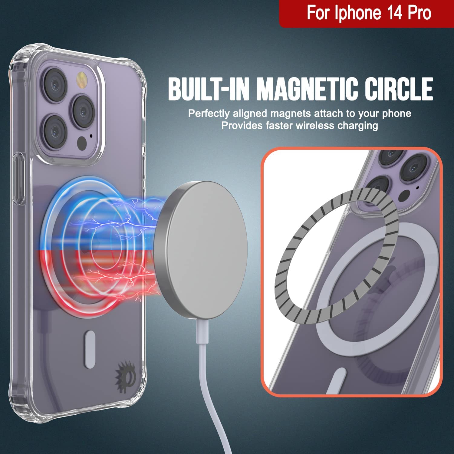 Capa de carregamento sem fio magnética Punkcase iPhone 14 Pro [Série ClearMag]