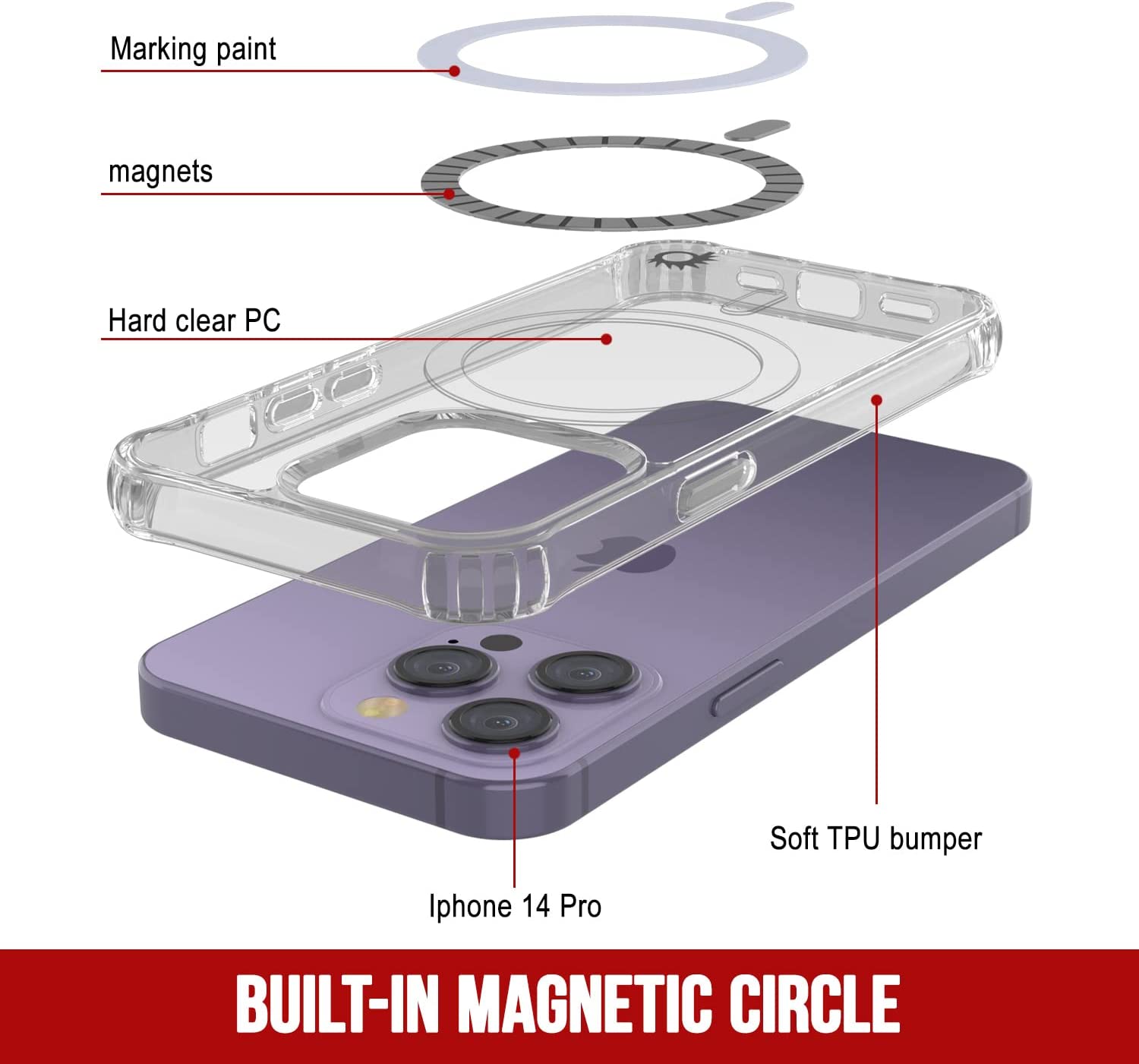 Capa de carregamento sem fio magnética Punkcase iPhone 14 Pro [Série ClearMag]
