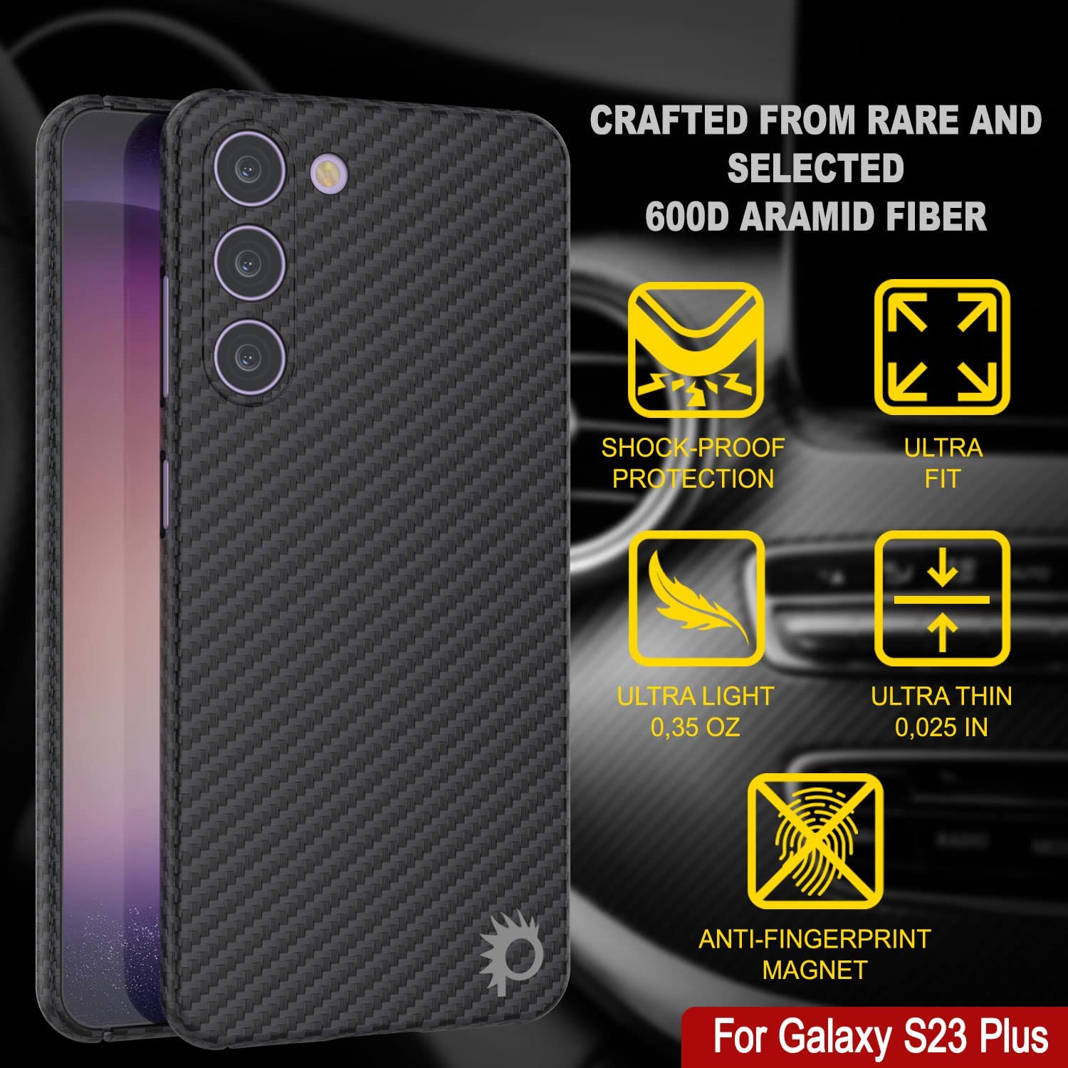 Capa de fibra de carbono Punkcase S23+ Plus [Série AramidShield] Ultra Fina e Leve em Kevlar