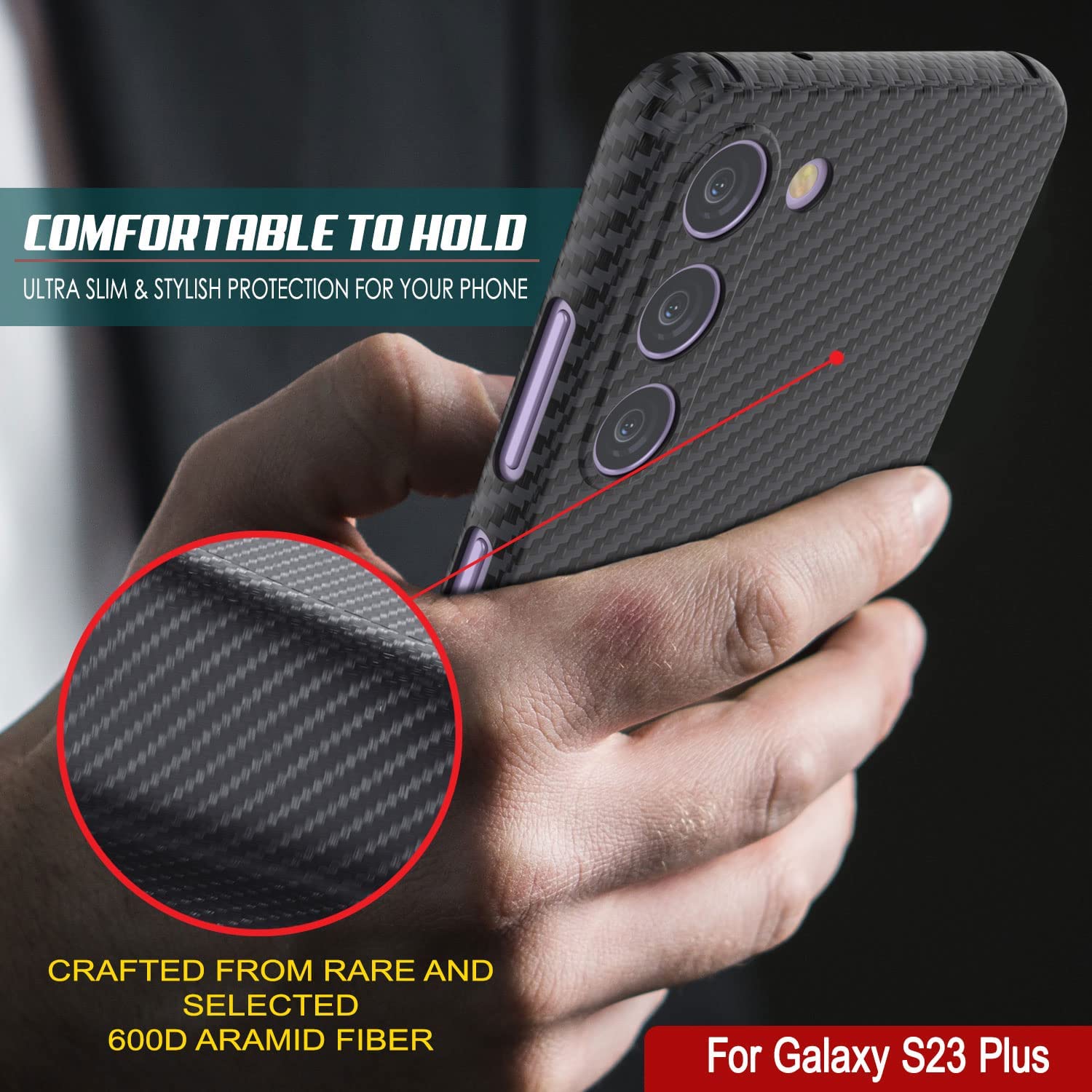 Capa de fibra de carbono Punkcase S23+ Plus [Série AramidShield] Ultra Fina e Leve em Kevlar