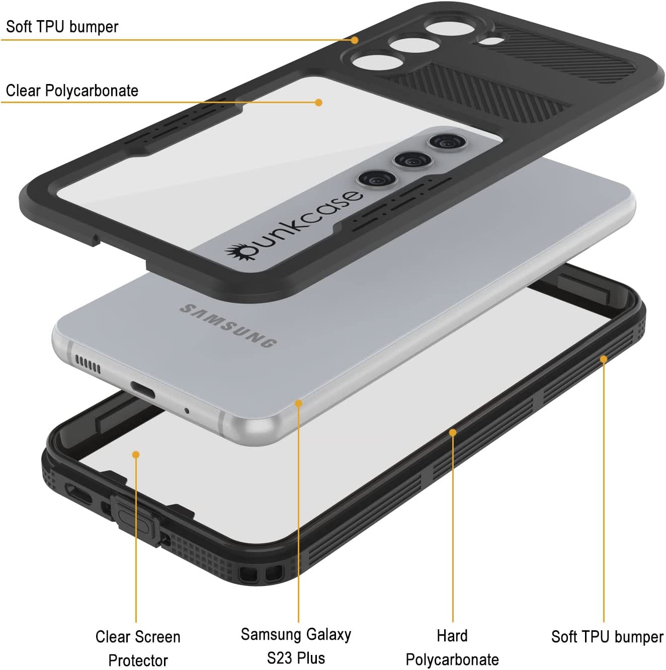 Capa à prova d'água Galaxy S23+ Plus [Série Alpine 2.0] [Ajuste fino] [Certificado IP68] [À prova de choque] [Preto]