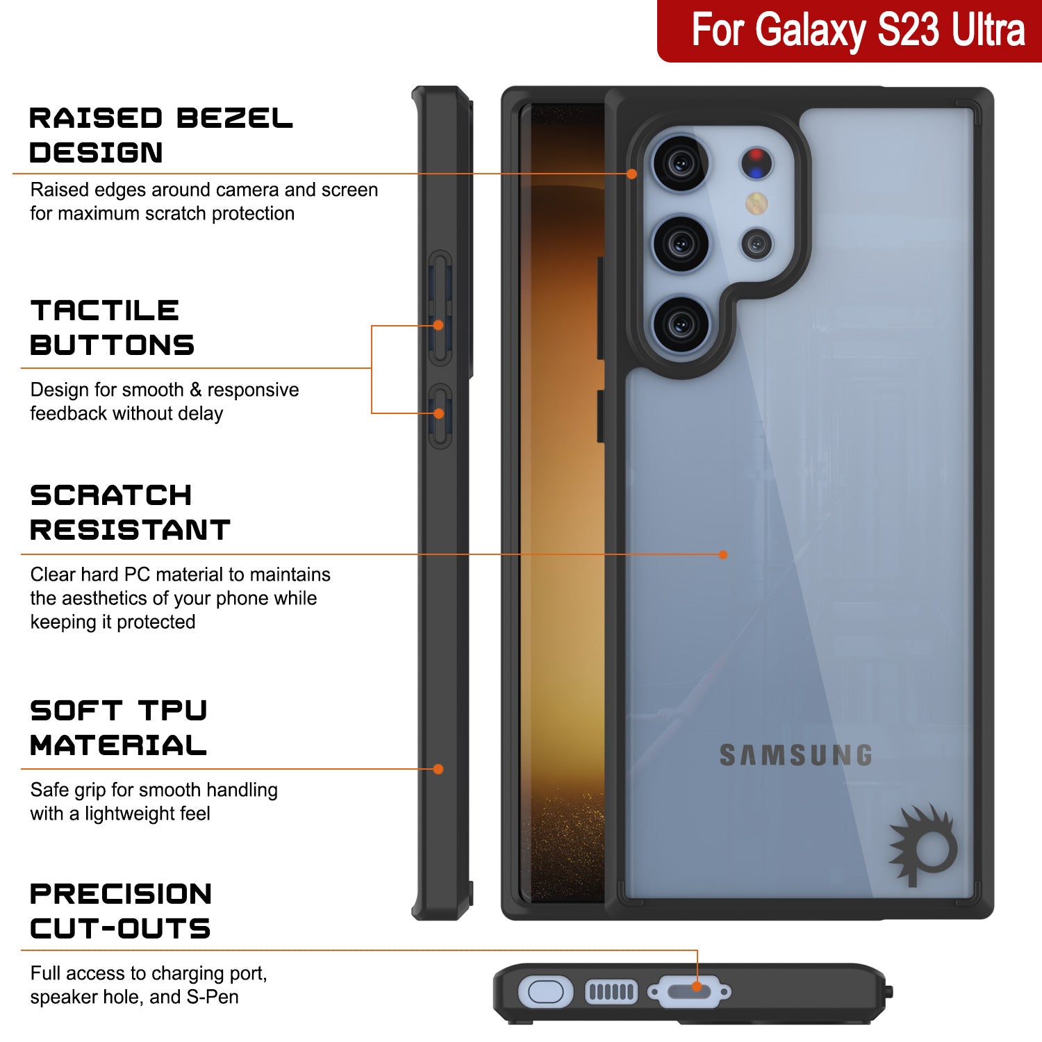Capa Punkcase para Galaxy S23 Ultra [Série Lucid 2.0] [Ajuste Slim] [Costas Transparentes] com Protetor de Tela PunkShield