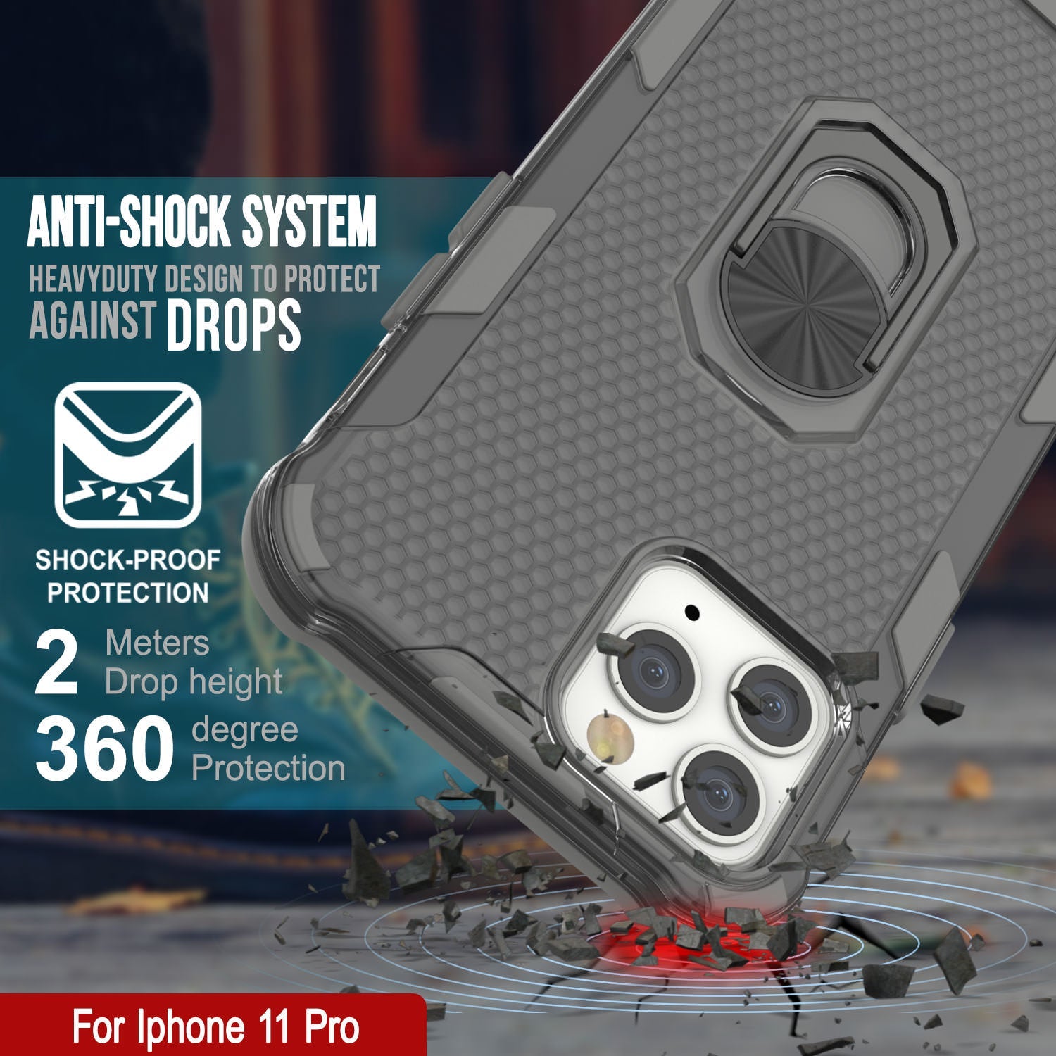 PunkCase for iPhone 11 Pro Case [Magnetix 2.0 Series] Clear Protective TPU Cover W/Kickstand [Grey]