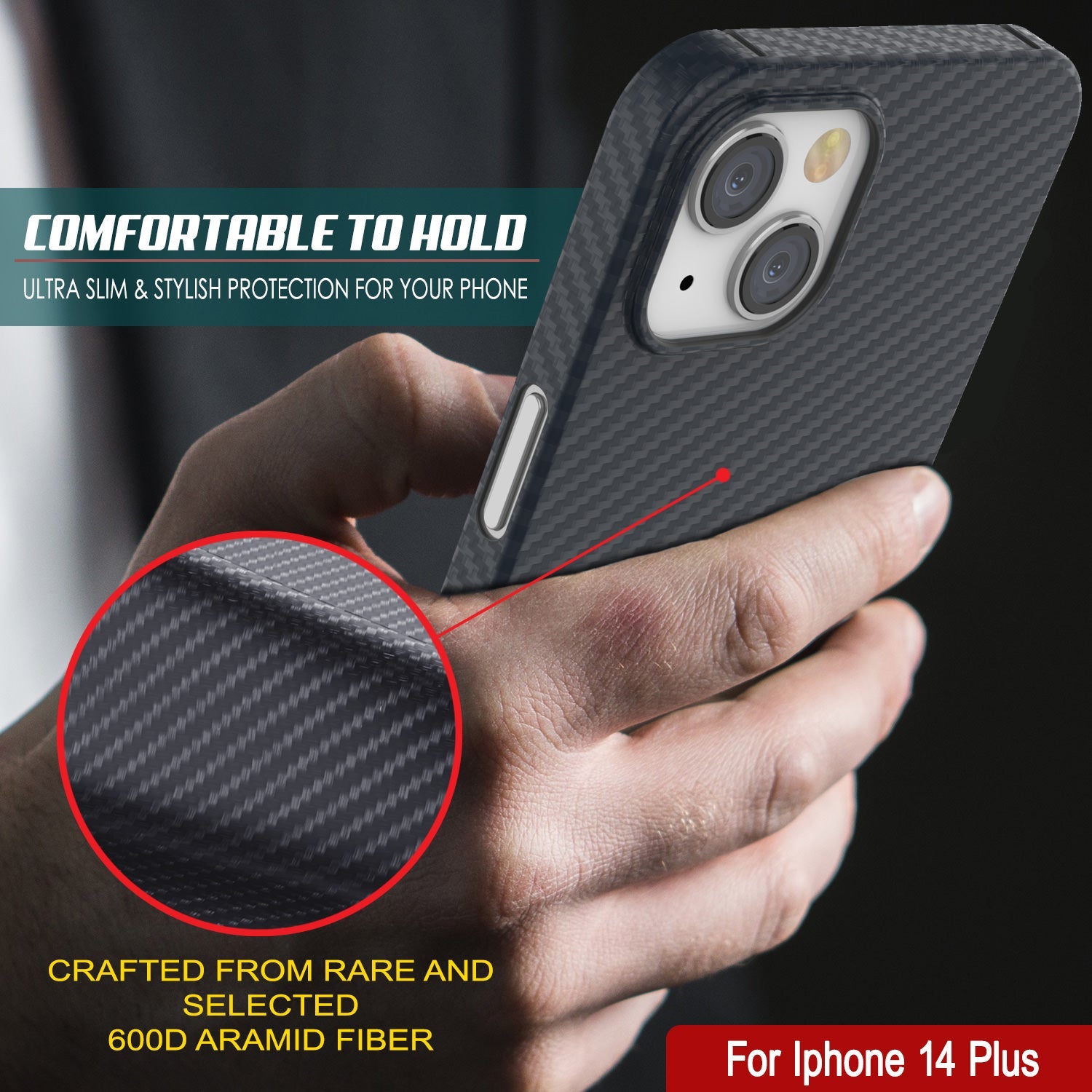 Capa Punkcase iPhone 14 Plus em Fibra de Carbono [Série AramidShield] Ultra Fina e Leve em Kevlar