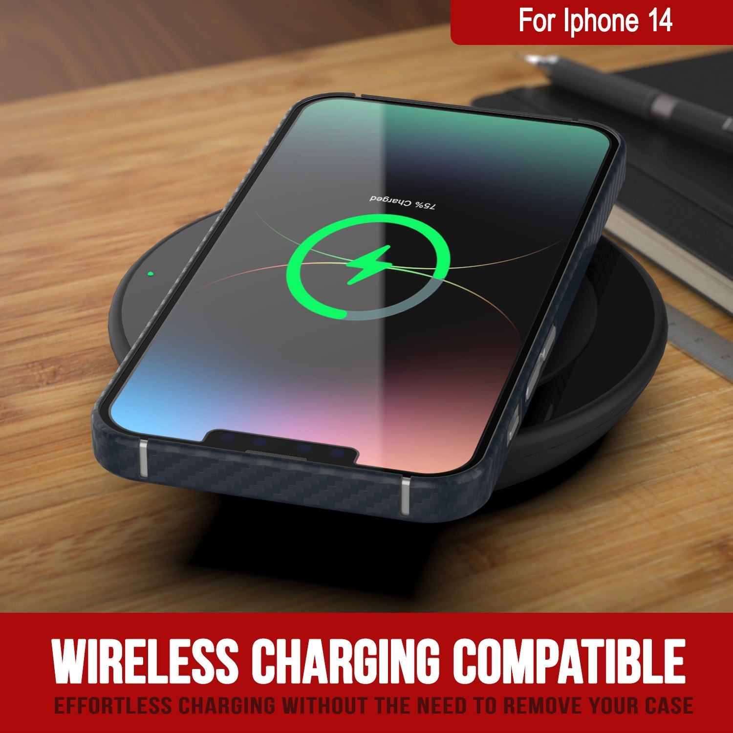 Capa de fibra de carbono Punkcase para iPhone 14 [Série AramidShield] Ultra Slim & Leve de Kevlar
