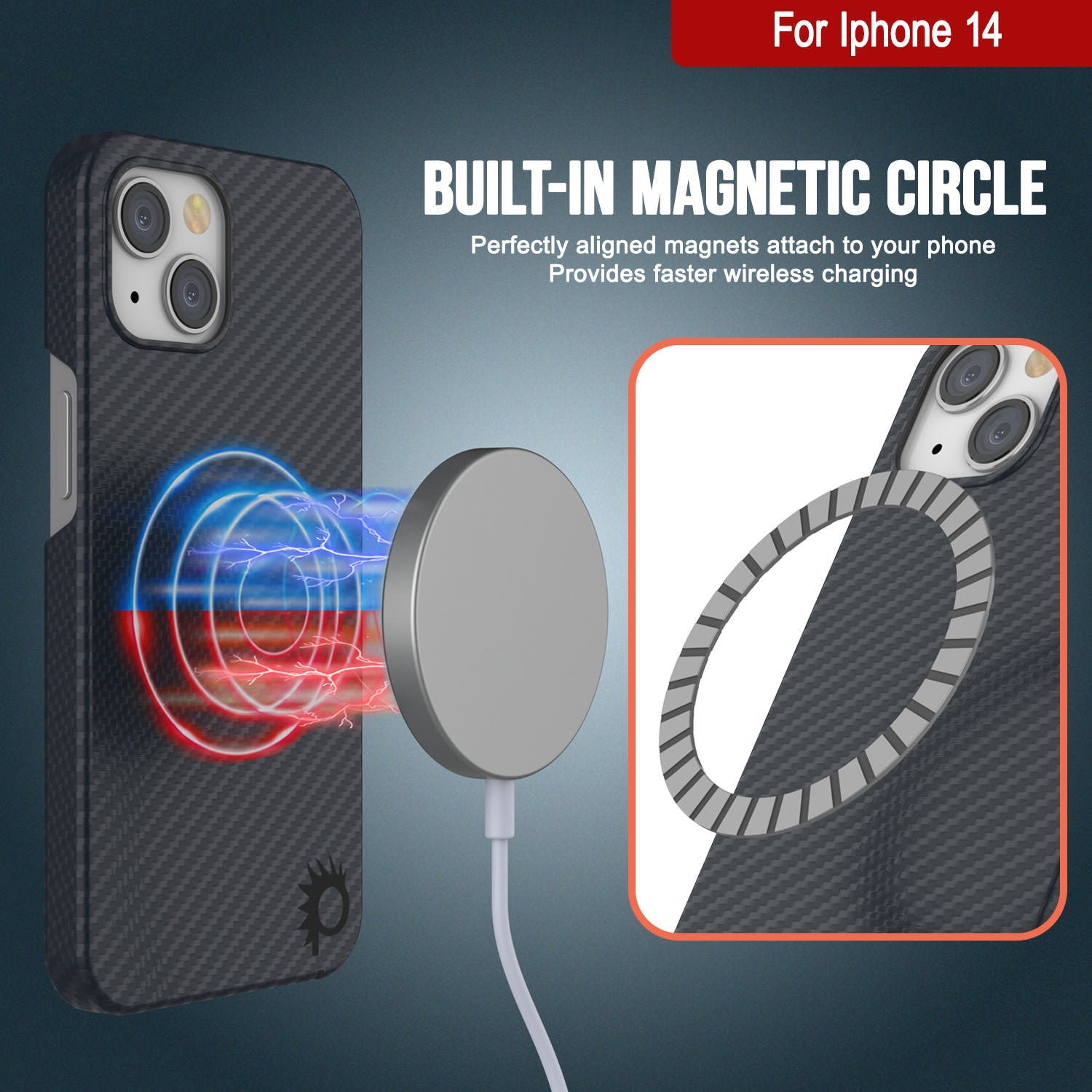 Punkcase for iPhone 14 Carbon Fiber Case [Aramid MagShield Series] Ultra Slim & Light