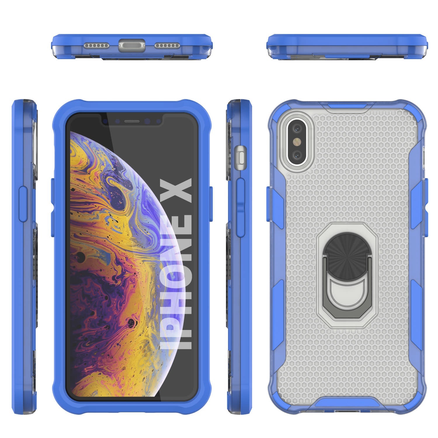 PunkCase for iPhone X Case [Magnetix 2.0 Series] Clear Protective TPU Cover W/Kickstand [Blue]