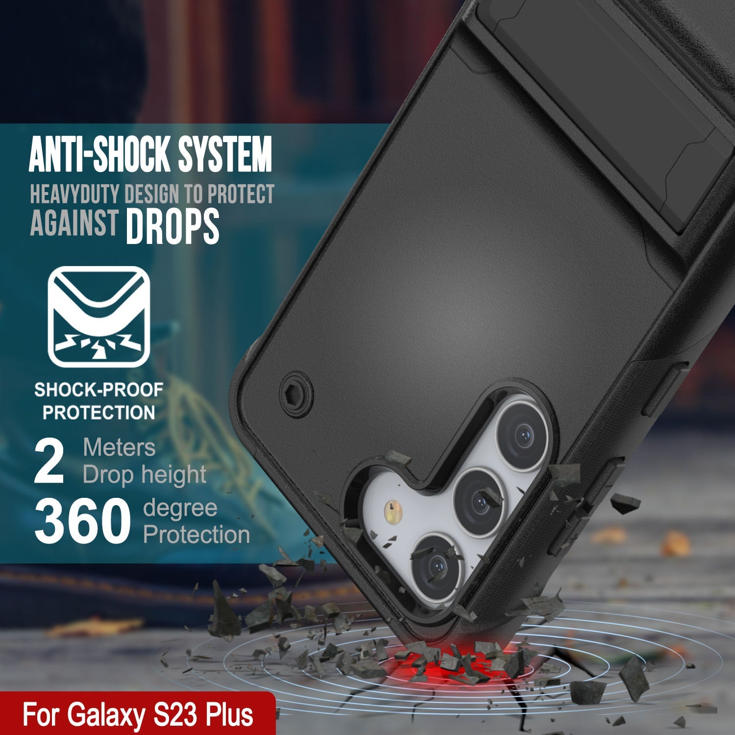 Capa Punkcase Galaxy S23+ Plus [Série Reliance] Capa híbrida protetora de grau militar com suporte embutido [Preto]