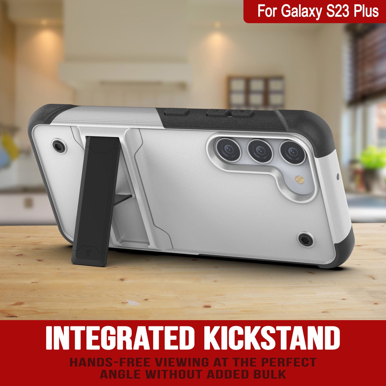 Capa Punkcase Galaxy S23+ Plus [Série de Confiança] Híbrida Protetora de Grau Militar com Suporte Embutido [Branco-Preto]