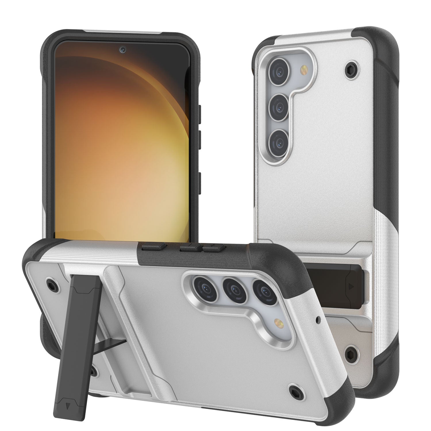 Capa Punkcase Galaxy S23+ Plus [Série de Confiança] Híbrida Protetora de Grau Militar com Suporte Embutido [Branco-Preto]
