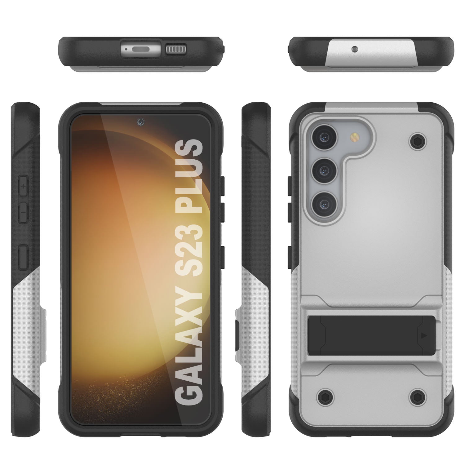 Capa Punkcase Galaxy S23+ Plus [Série de Confiança] Híbrida Protetora de Grau Militar com Suporte Embutido [Branco-Preto]