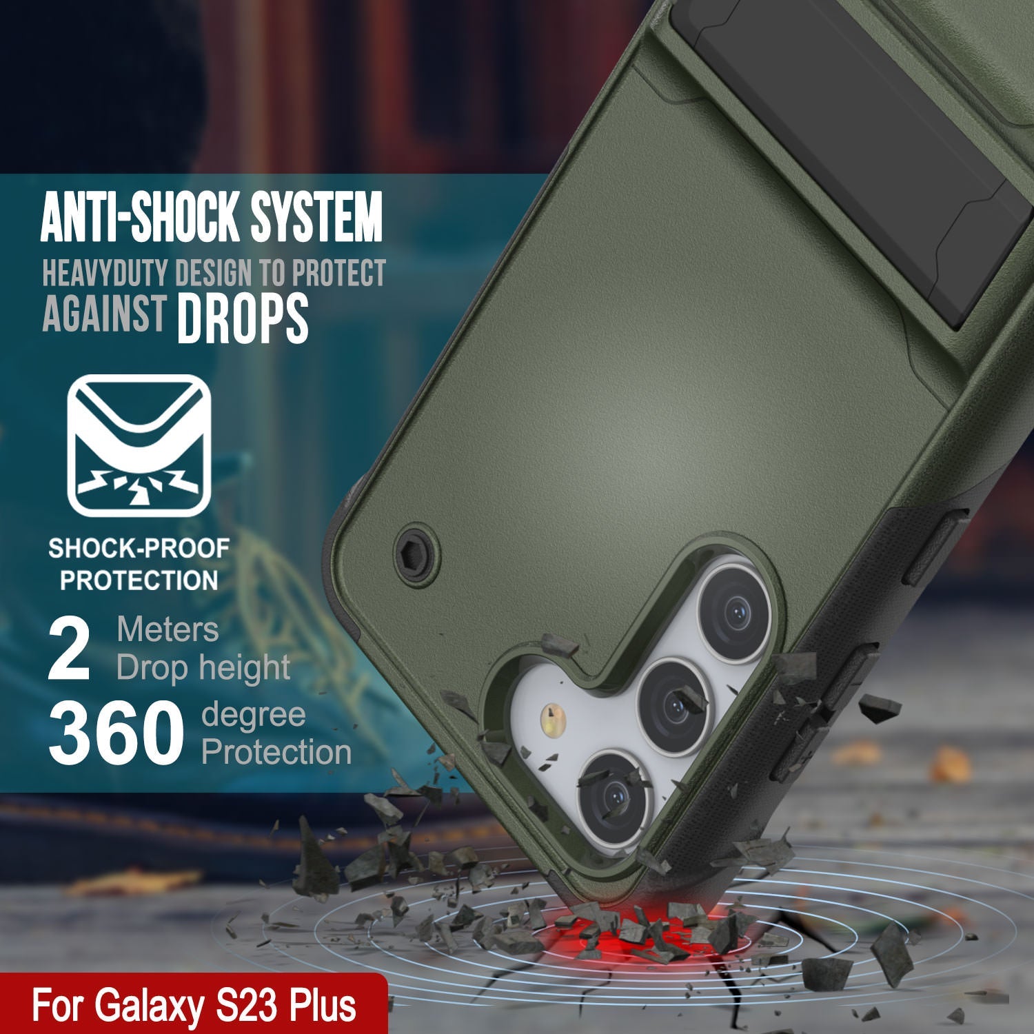 Punkcase Capa para Galaxy S23+ Plus [Série Reliance] Capa Híbrida Protetora de Grau Militar com Suporte Integrado [Verde Exército e Preto]