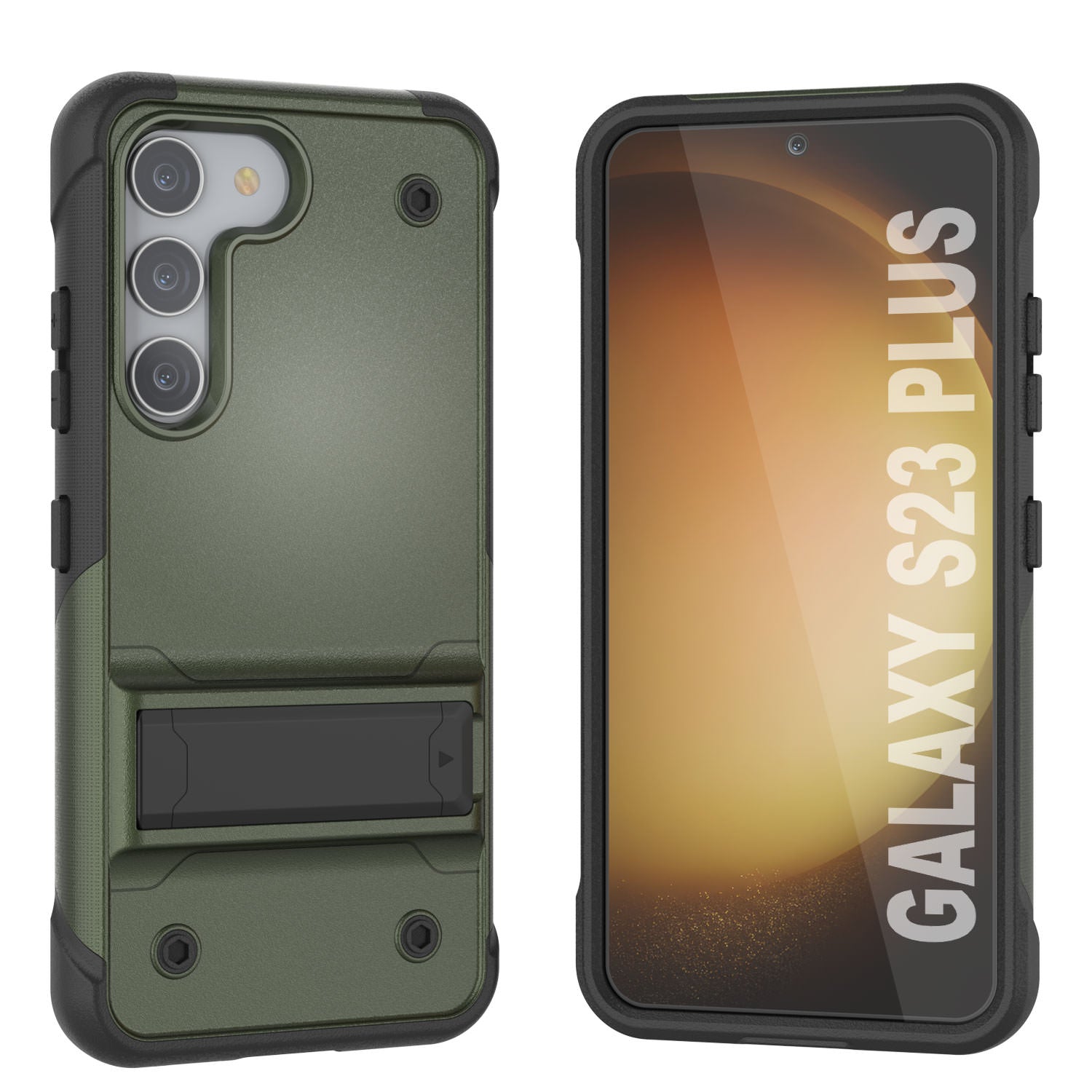 Punkcase Capa para Galaxy S23+ Plus [Série Reliance] Capa Híbrida Protetora de Grau Militar com Suporte Integrado [Verde Exército e Preto]
