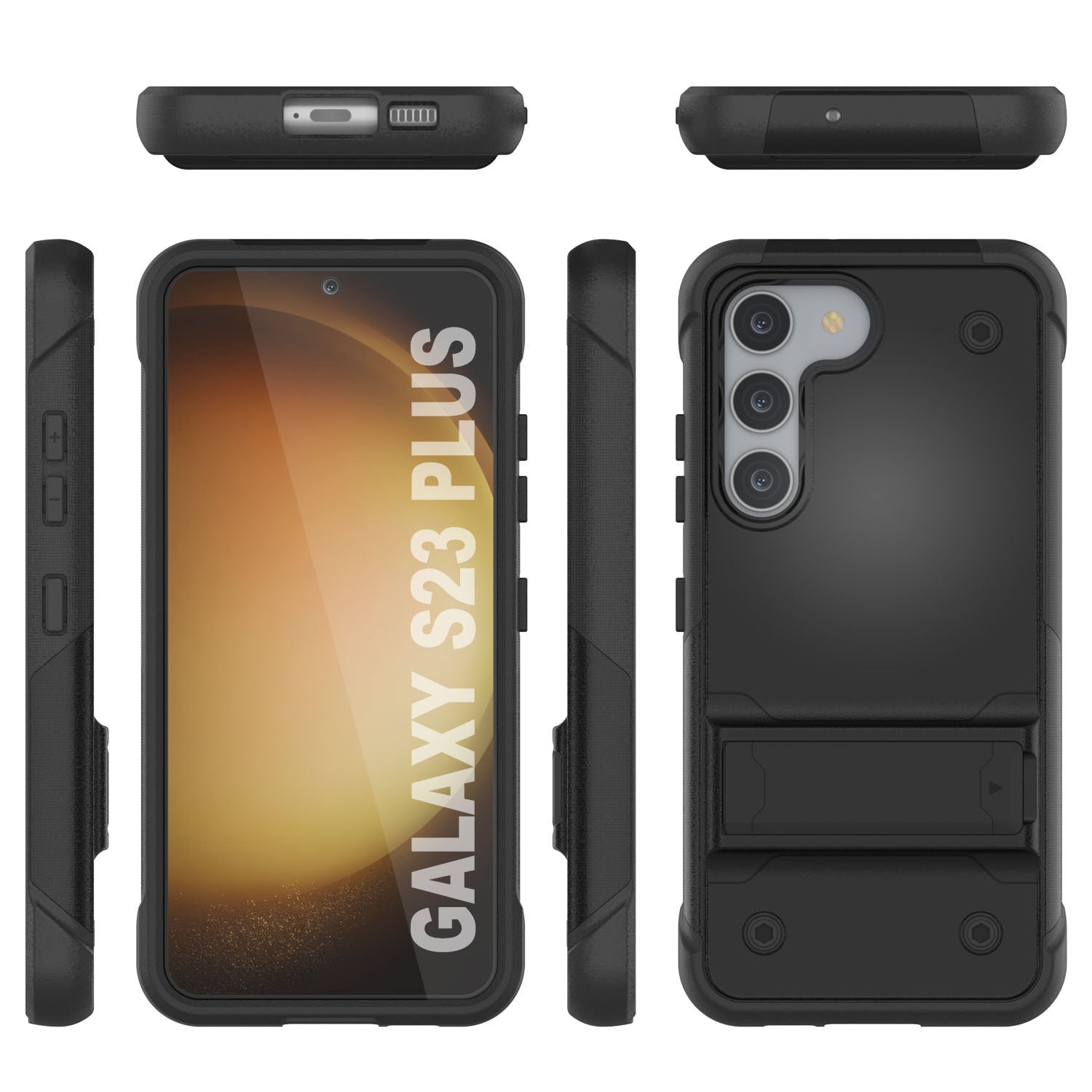 Capa Punkcase Galaxy S23+ Plus [Série Reliance] Capa híbrida protetora de grau militar com suporte embutido [Preto]