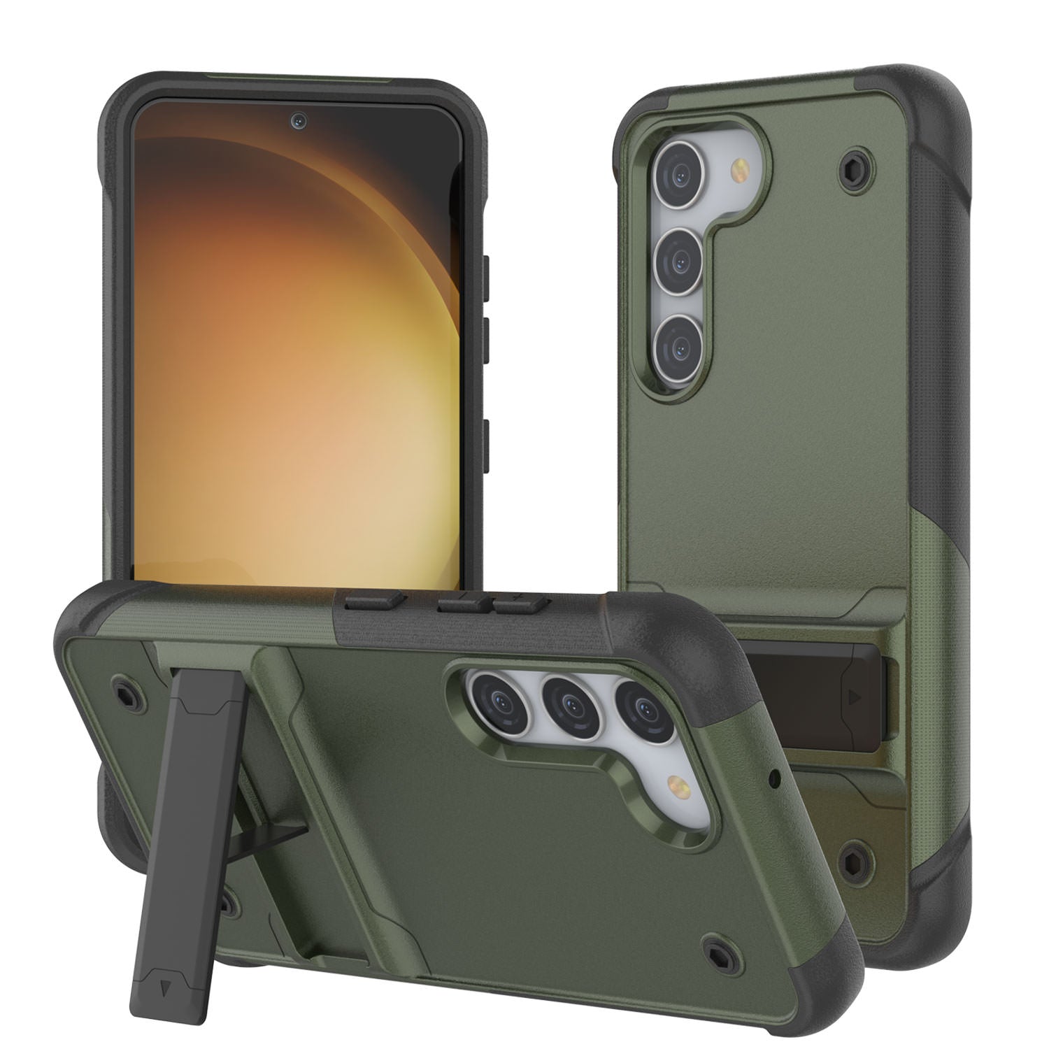Punkcase Capa para Galaxy S23+ Plus [Série Reliance] Capa Híbrida Protetora de Grau Militar com Suporte Integrado [Verde Exército e Preto]