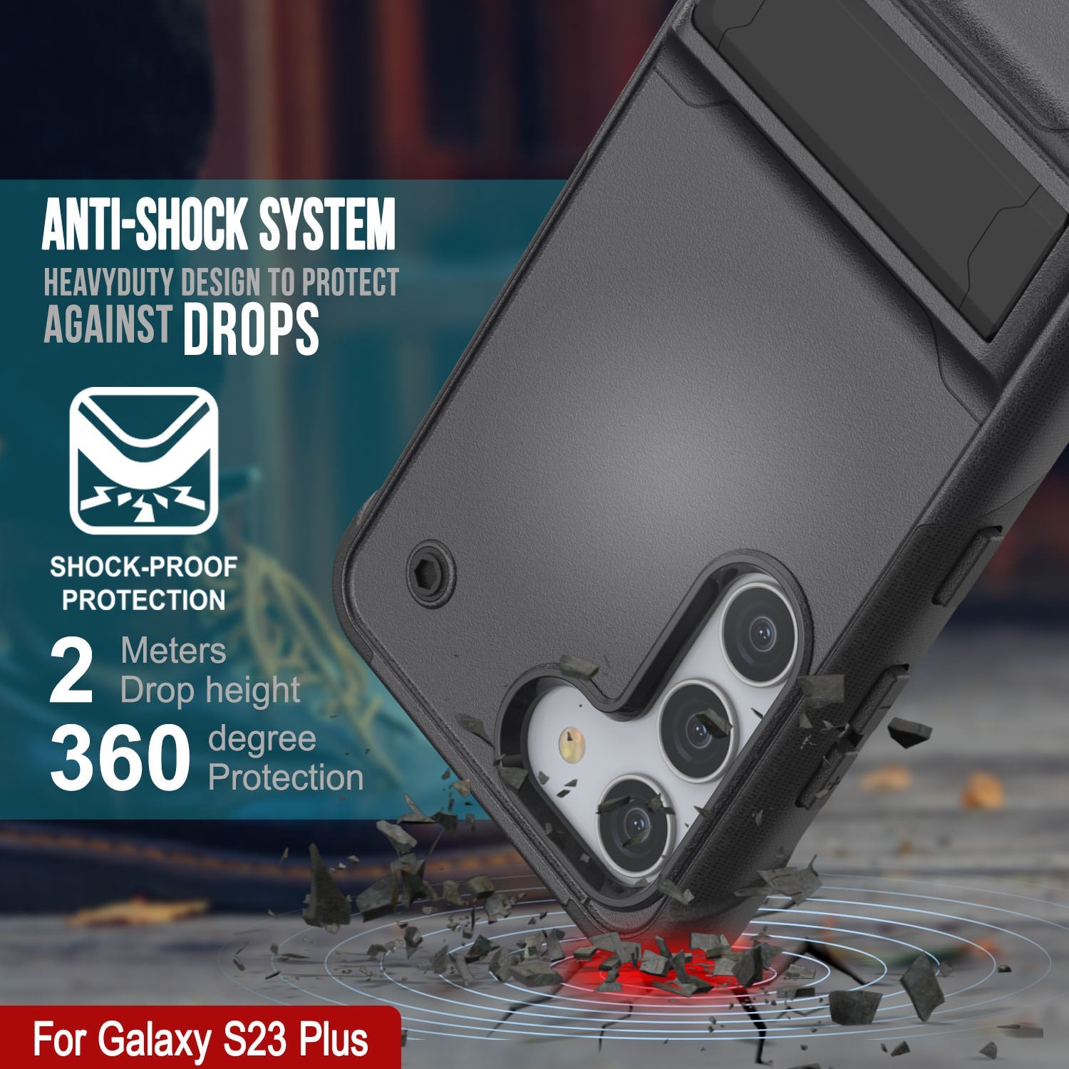 Capa Punkcase Galaxy S23+ Plus [Série Reliance] Capa Híbrida Protetora de Grau Militar com Suporte Incorporado [cinza-preto]