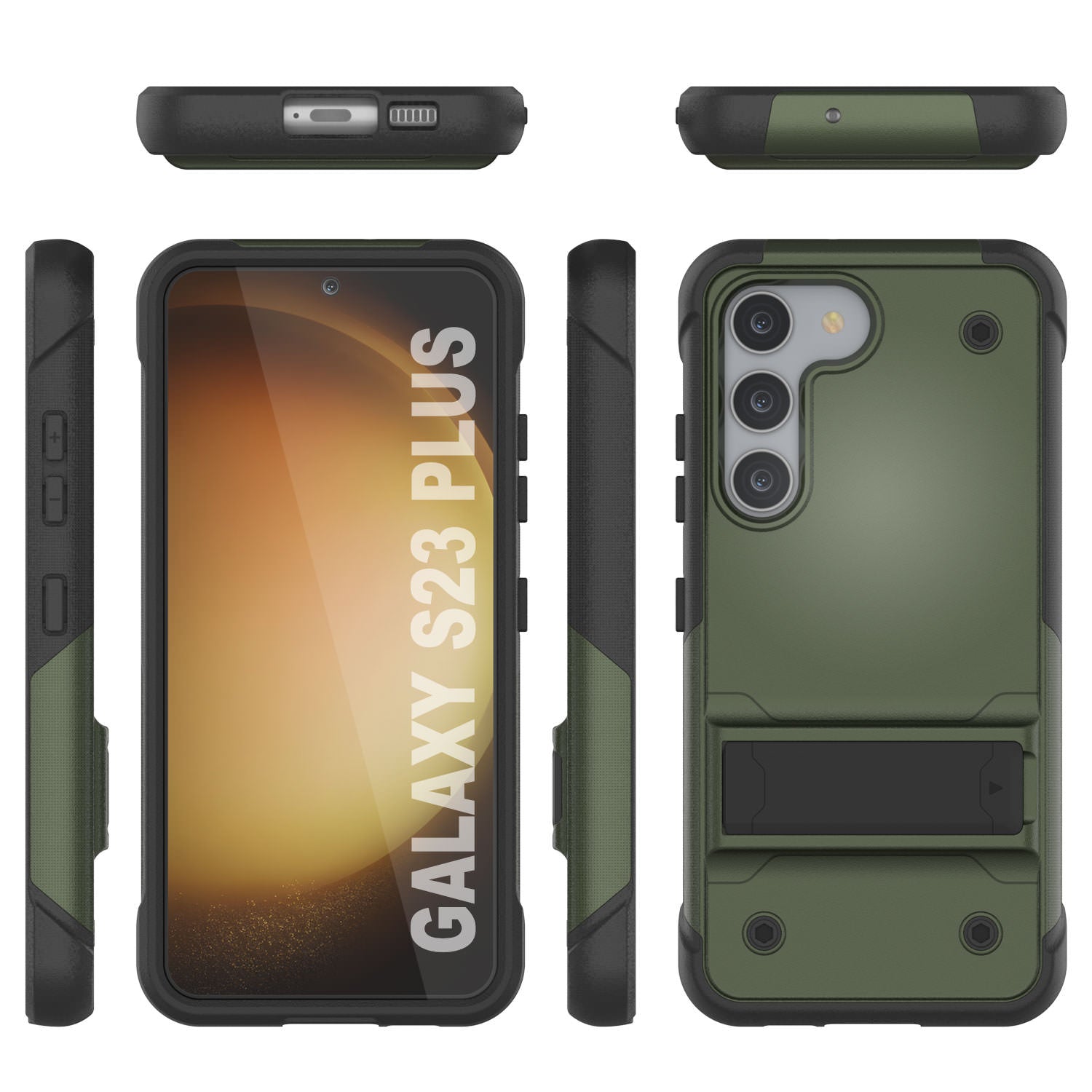 Punkcase Capa para Galaxy S23+ Plus [Série Reliance] Capa Híbrida Protetora de Grau Militar com Suporte Integrado [Verde Exército e Preto]