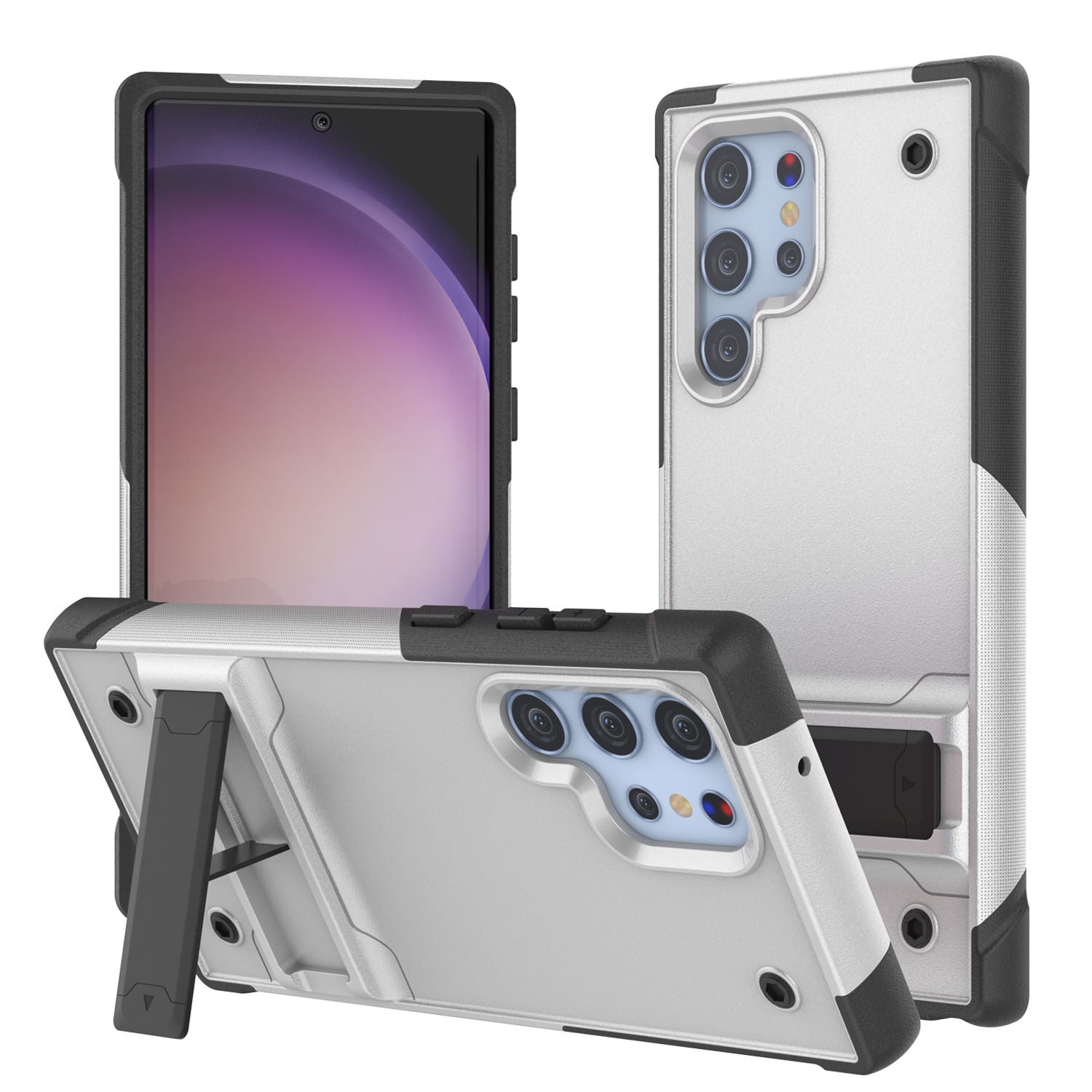 Capa Punkcase Galaxy S23 Ultra [Série Reliance] Protetora Híbrida de Grau Militar com Suporte Incorporado [Branco-Preto]