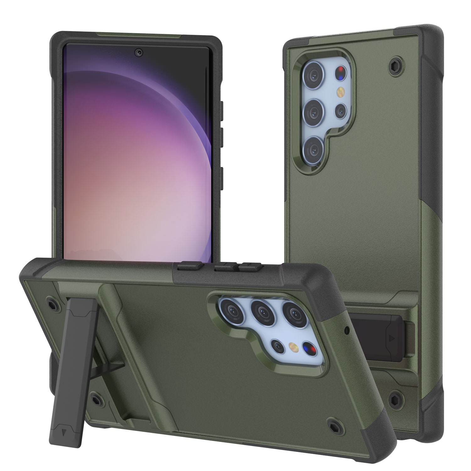 Capa Punkcase para Galaxy S23 Ultra [Série Reliance] Cobertura Híbrida de Grau Militar Protetora com Suporte Integrado [Verde-Army-Preto]