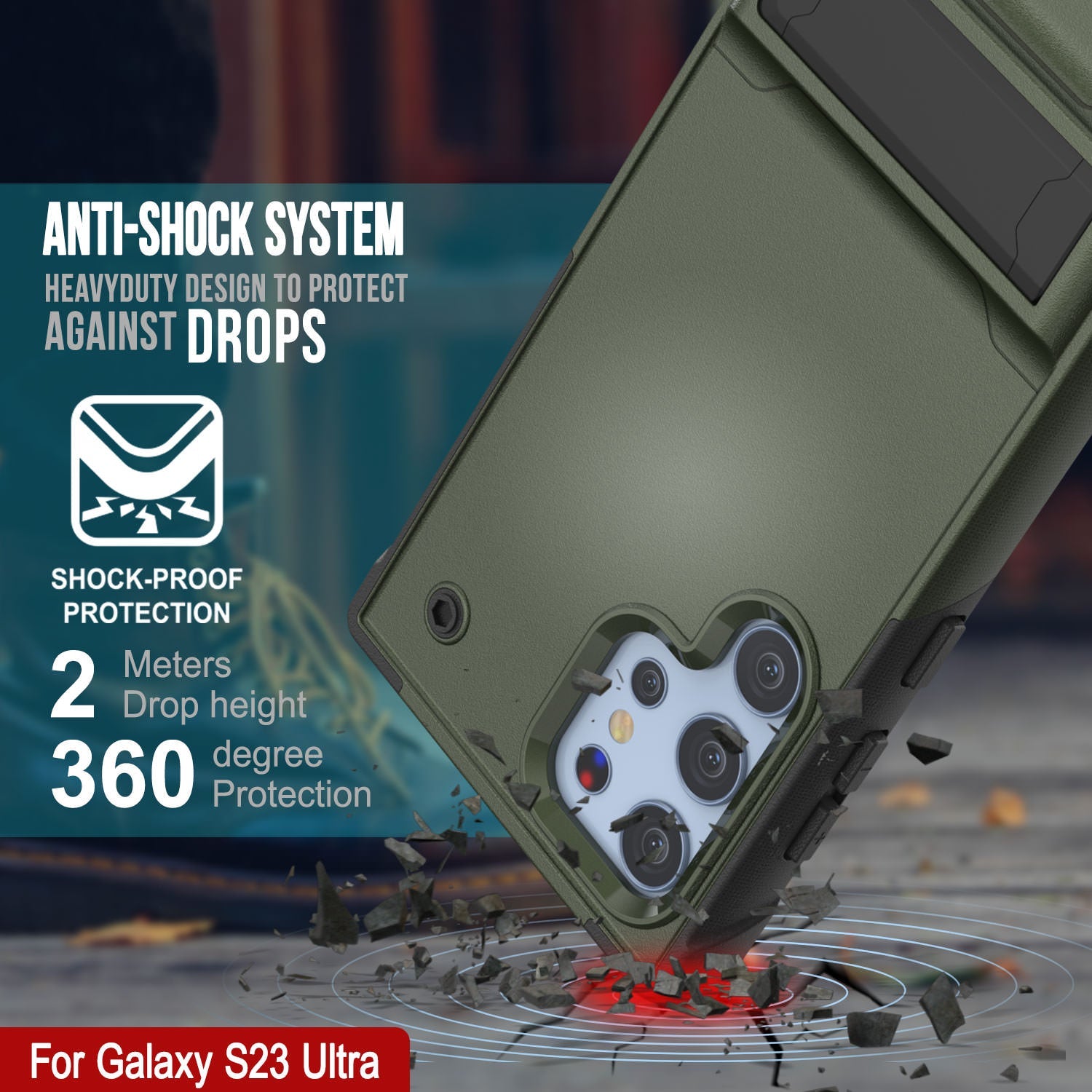 Capa Punkcase para Galaxy S23 Ultra [Série Reliance] Cobertura Híbrida de Grau Militar Protetora com Suporte Integrado [Verde-Army-Preto]