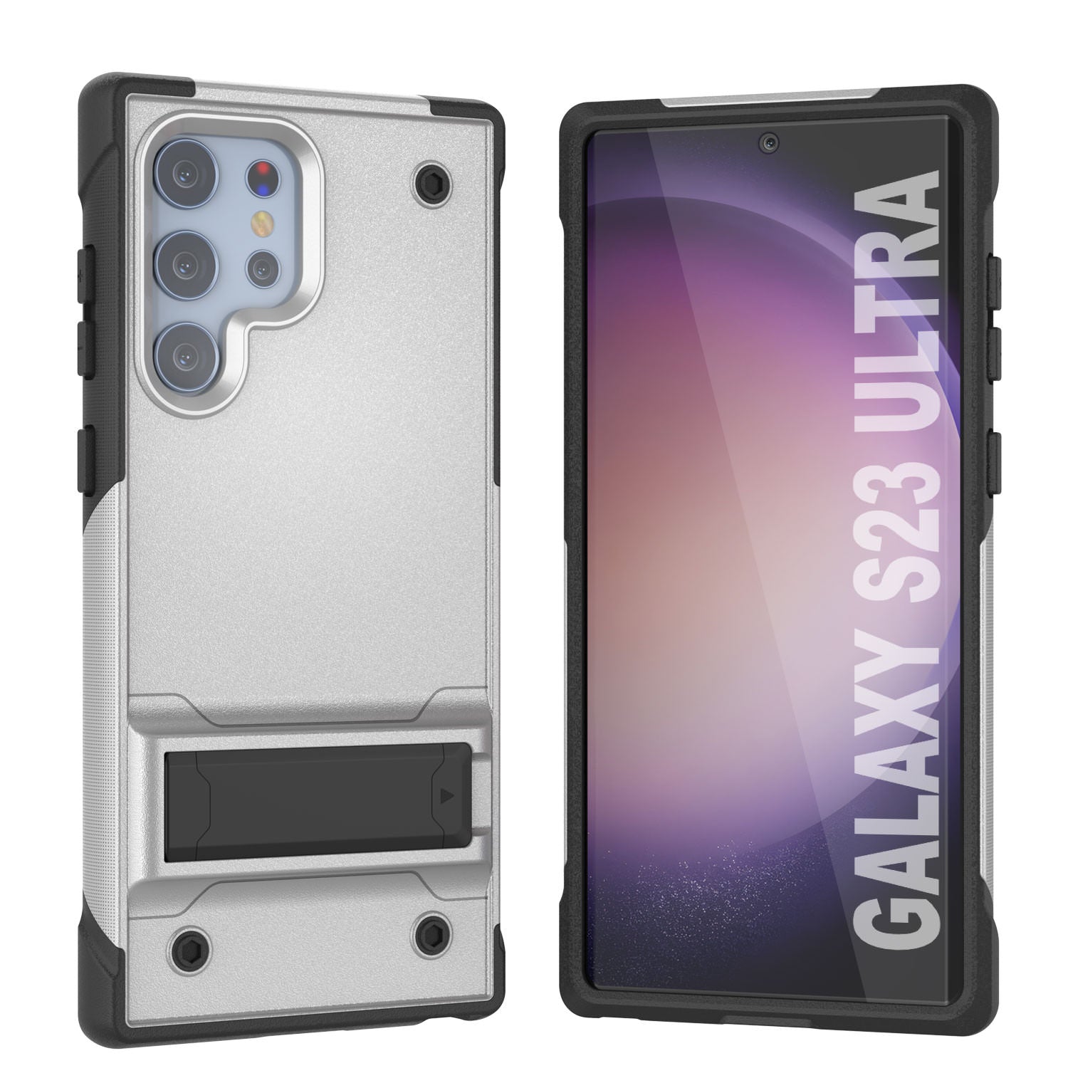 Capa Punkcase Galaxy S23 Ultra [Série Reliance] Protetora Híbrida de Grau Militar com Suporte Incorporado [Branco-Preto]