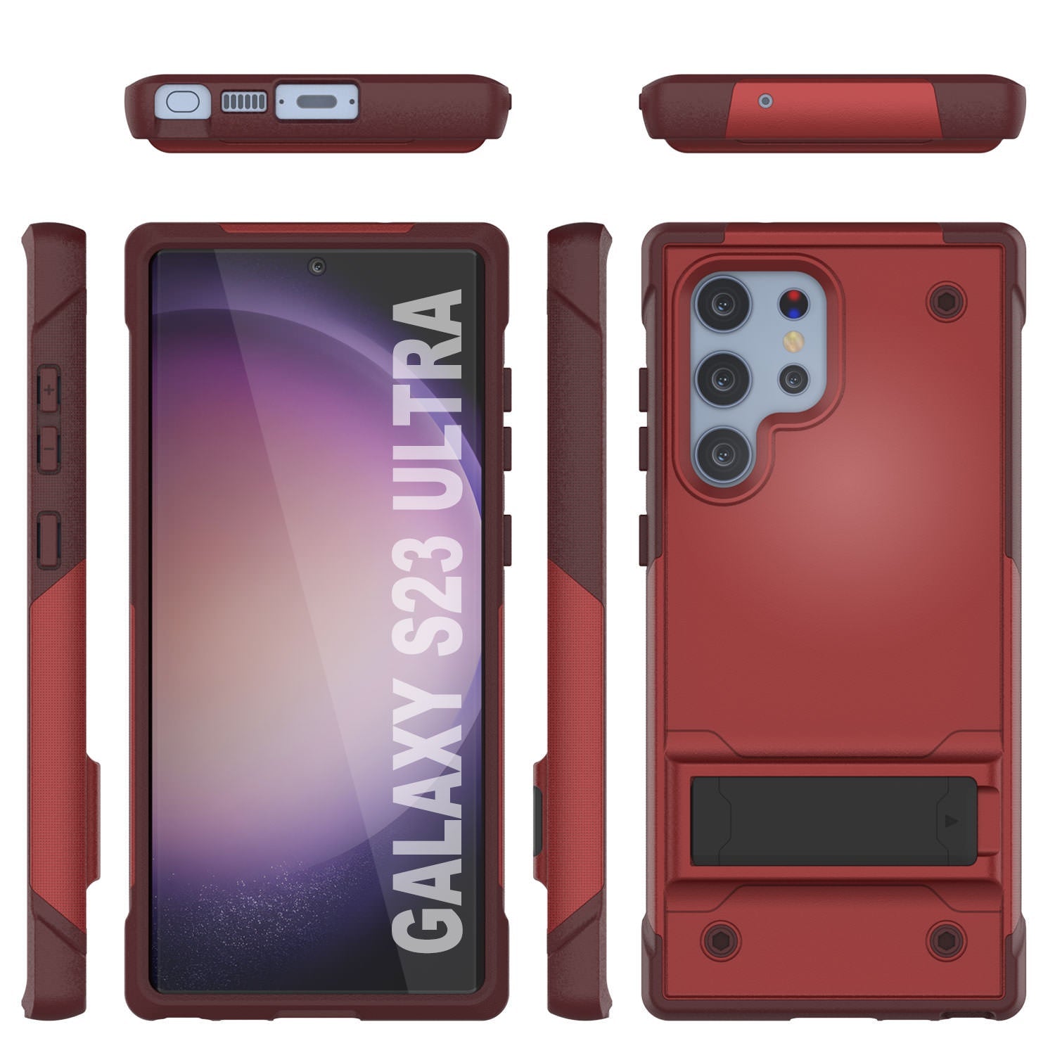 Capa Punkcase Galaxy S23 Ultra [Série Reliance] Capa Híbrida Protetora de Grau Militar com Suporte Incorporado [Vermelho-Rosa]