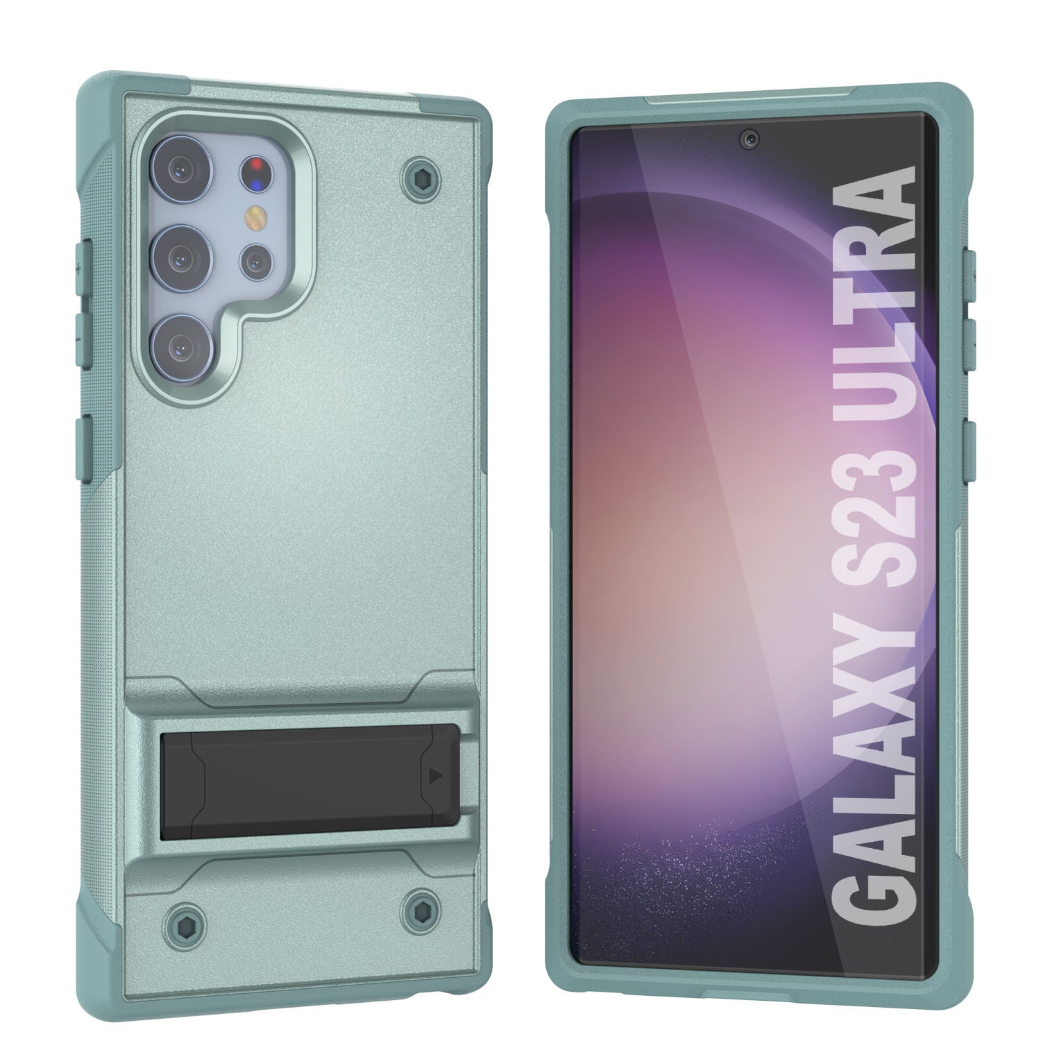 Capa Punkcase Galaxy S23 Ultra [Série Reliance] Cobertura híbrida protetora de grau militar com suporte embutido [Verde]
