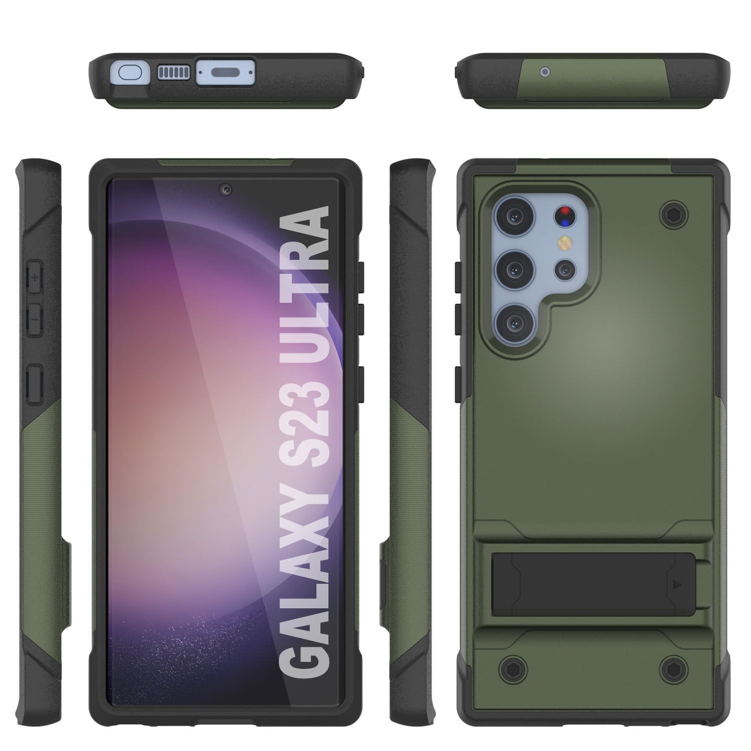 Capa Punkcase para Galaxy S23 Ultra [Série Reliance] Cobertura Híbrida de Grau Militar Protetora com Suporte Integrado [Verde-Army-Preto]