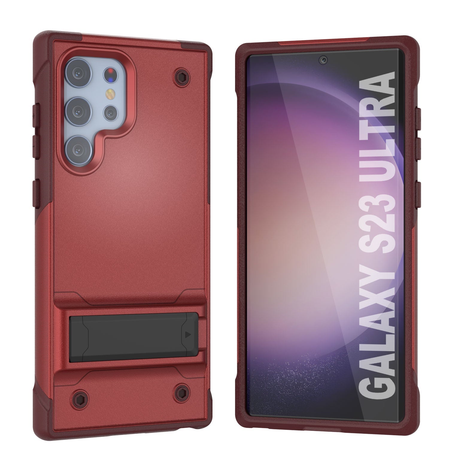 Capa Punkcase Galaxy S23 Ultra [Série Reliance] Capa Híbrida Protetora de Grau Militar com Suporte Incorporado [Vermelho-Rosa]