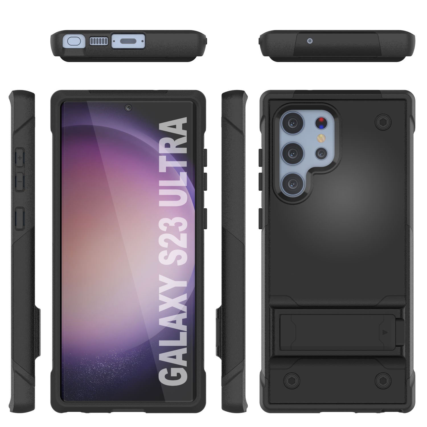 Capa Punkcase Galaxy S23 Ultra [Série Reliance] Capa Protetora Híbrida de Grau Militar com Suporte Integrado [Preto]