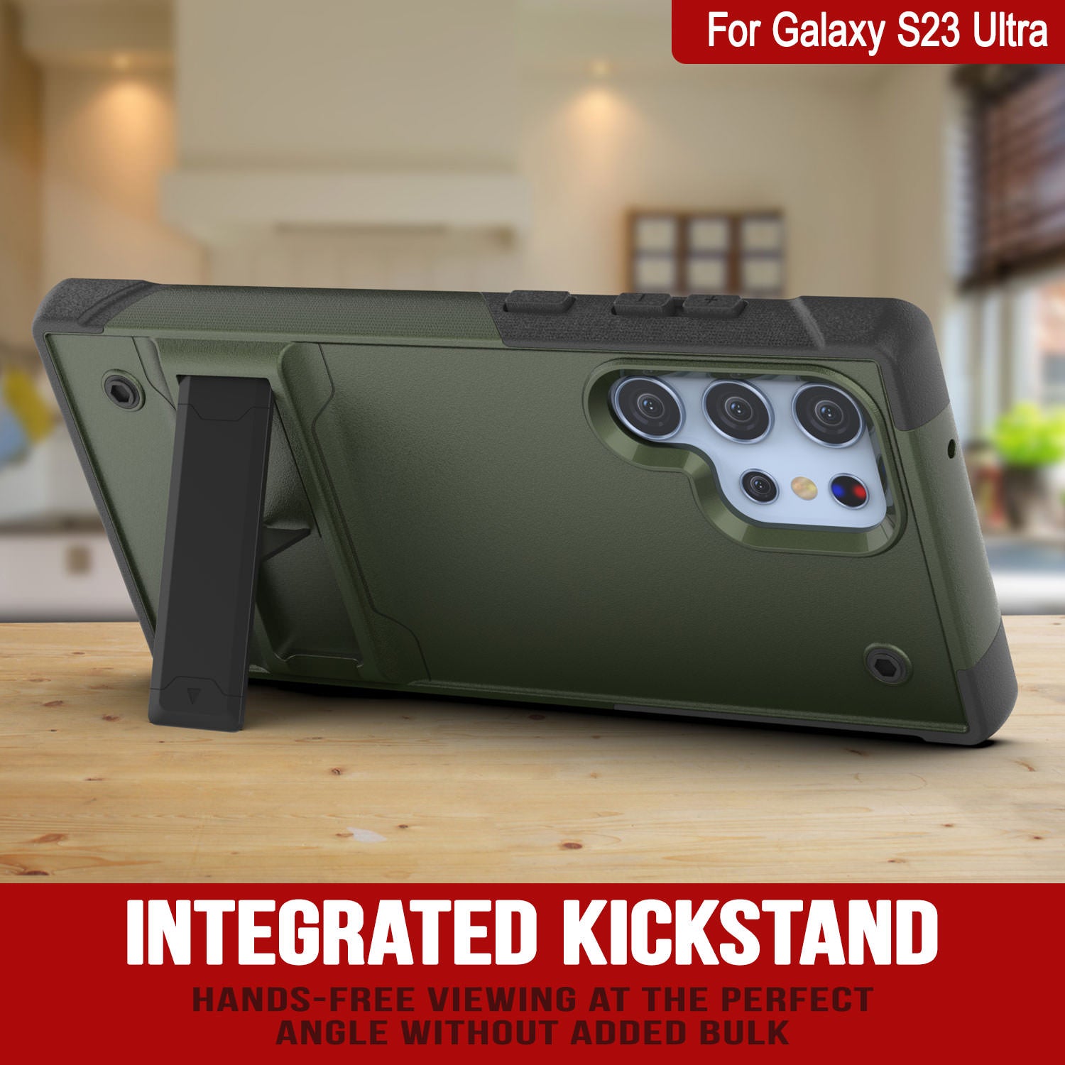 Capa Punkcase para Galaxy S23 Ultra [Série Reliance] Cobertura Híbrida de Grau Militar Protetora com Suporte Integrado [Verde-Army-Preto]