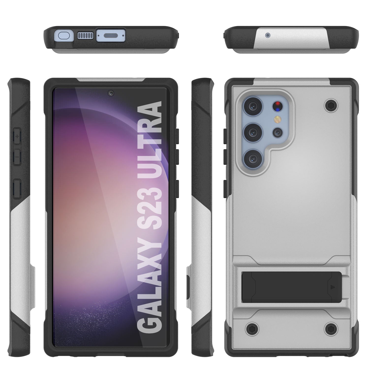 Capa Punkcase Galaxy S23 Ultra [Série Reliance] Protetora Híbrida de Grau Militar com Suporte Incorporado [Branco-Preto]