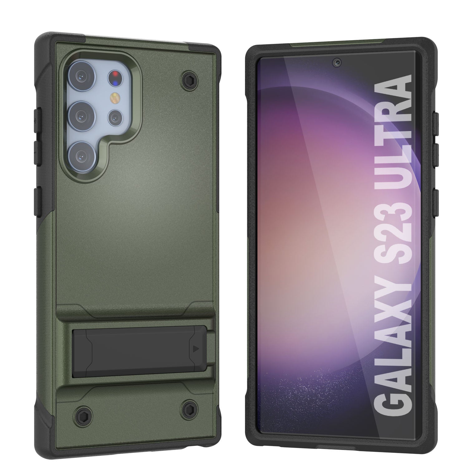 Capa Punkcase para Galaxy S23 Ultra [Série Reliance] Cobertura Híbrida de Grau Militar Protetora com Suporte Integrado [Verde-Army-Preto]