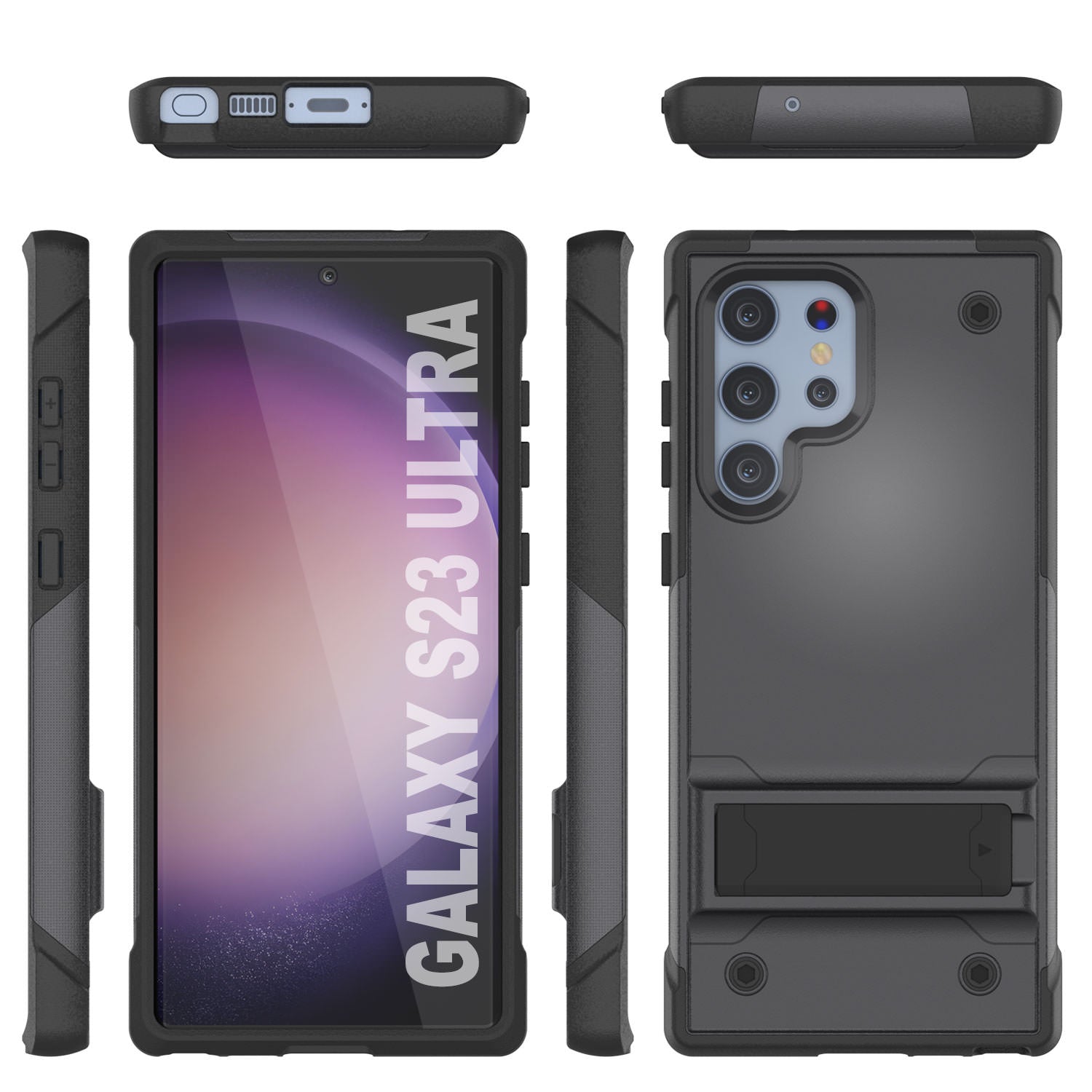 Capa Punkcase Galaxy S23 Ultra [Série Reliance] Capa Híbrida Protetora de Grau Militar com Suporte Embutido [Cinza-Preto]