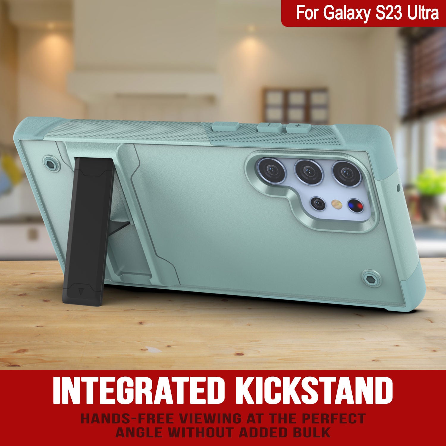 Capa Punkcase Galaxy S23 Ultra [Série Reliance] Cobertura híbrida protetora de grau militar com suporte embutido [Verde]