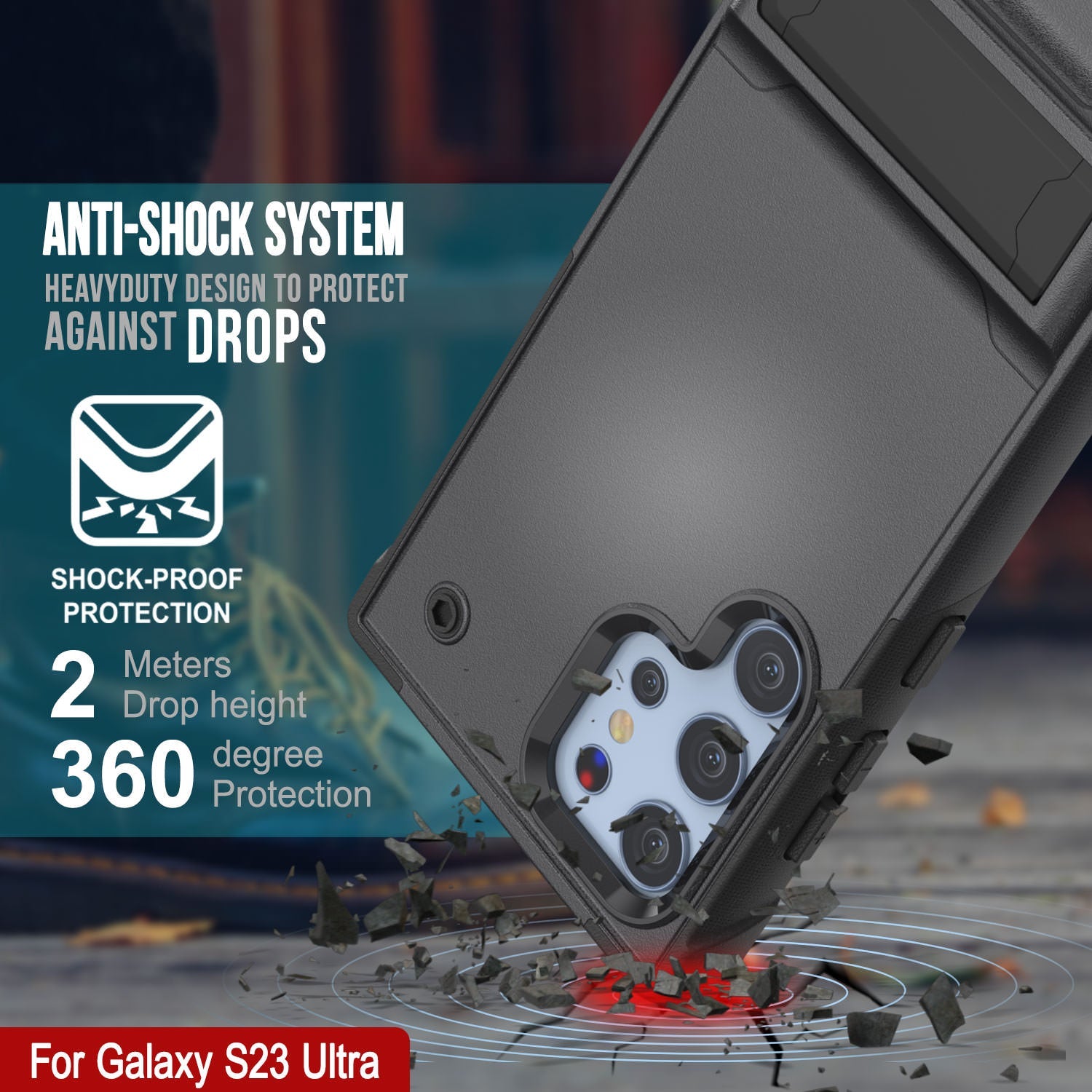 Capa Punkcase Galaxy S23 Ultra [Série Reliance] Capa Híbrida Protetora de Grau Militar com Suporte Embutido [Cinza-Preto]