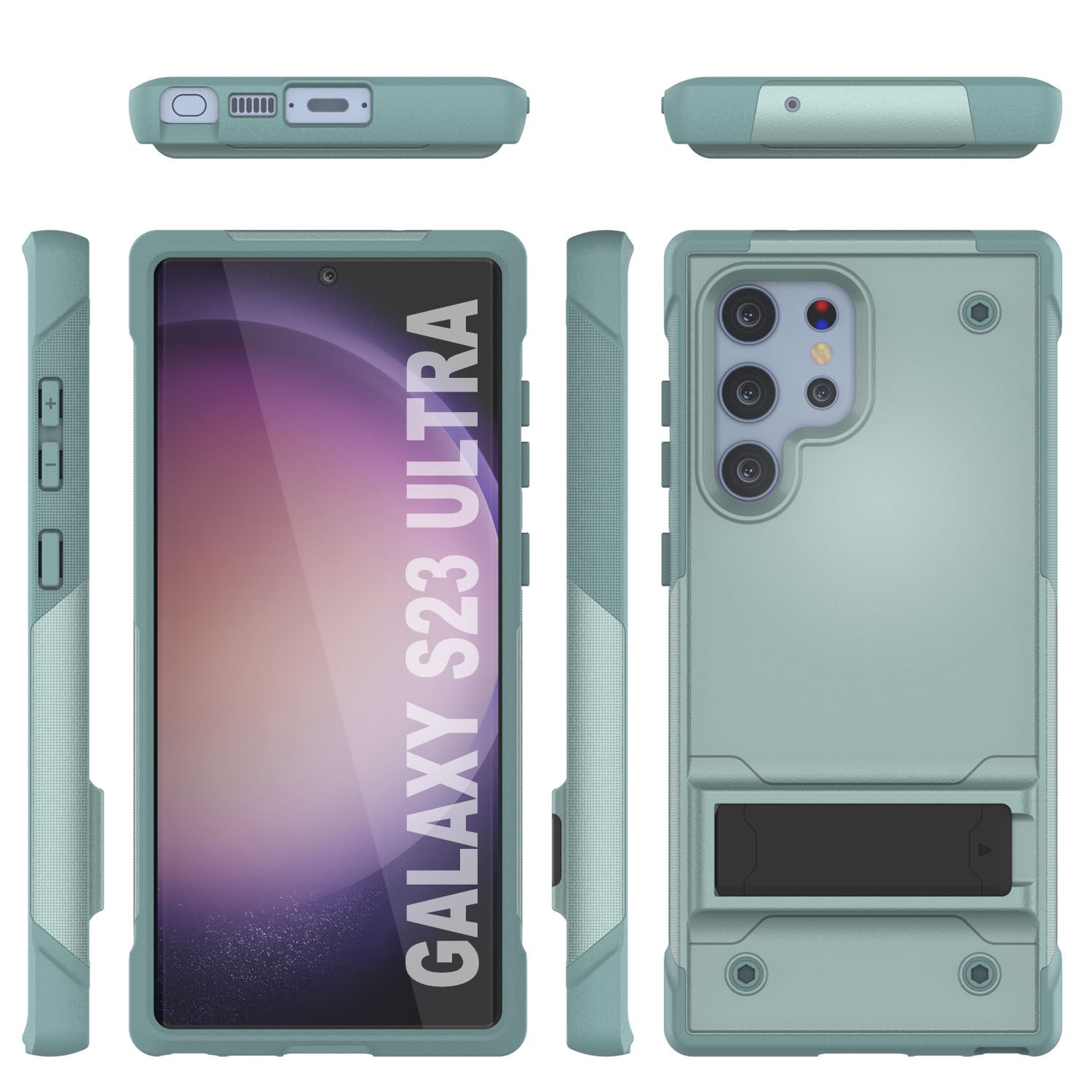 Capa Punkcase Galaxy S23 Ultra [Série Reliance] Cobertura híbrida protetora de grau militar com suporte embutido [Verde]