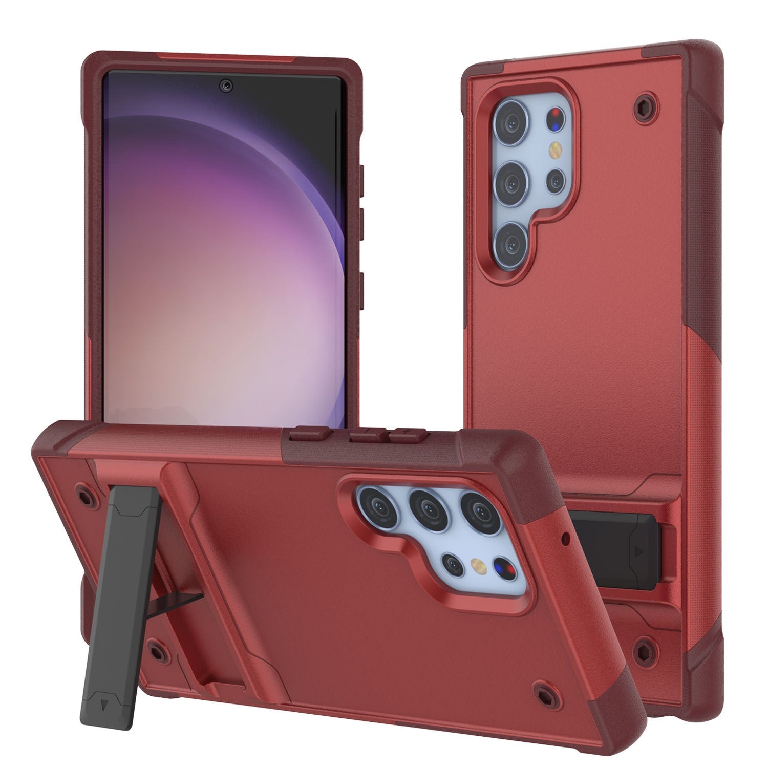 Capa Punkcase Galaxy S23 Ultra [Série Reliance] Capa Híbrida Protetora de Grau Militar com Suporte Incorporado [Vermelho-Rosa]