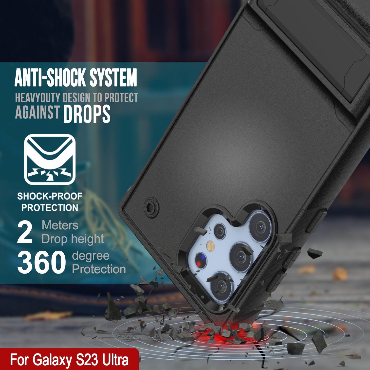 Capa Punkcase Galaxy S23 Ultra [Série Reliance] Capa Protetora Híbrida de Grau Militar com Suporte Integrado [Preto]