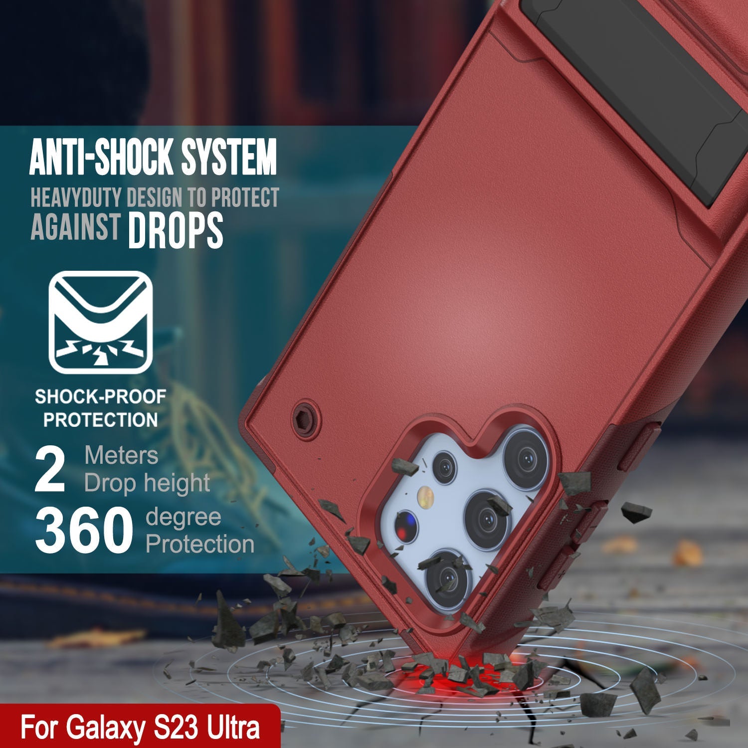 Capa Punkcase Galaxy S23 Ultra [Série Reliance] Capa Híbrida Protetora de Grau Militar com Suporte Incorporado [Vermelho-Rosa]