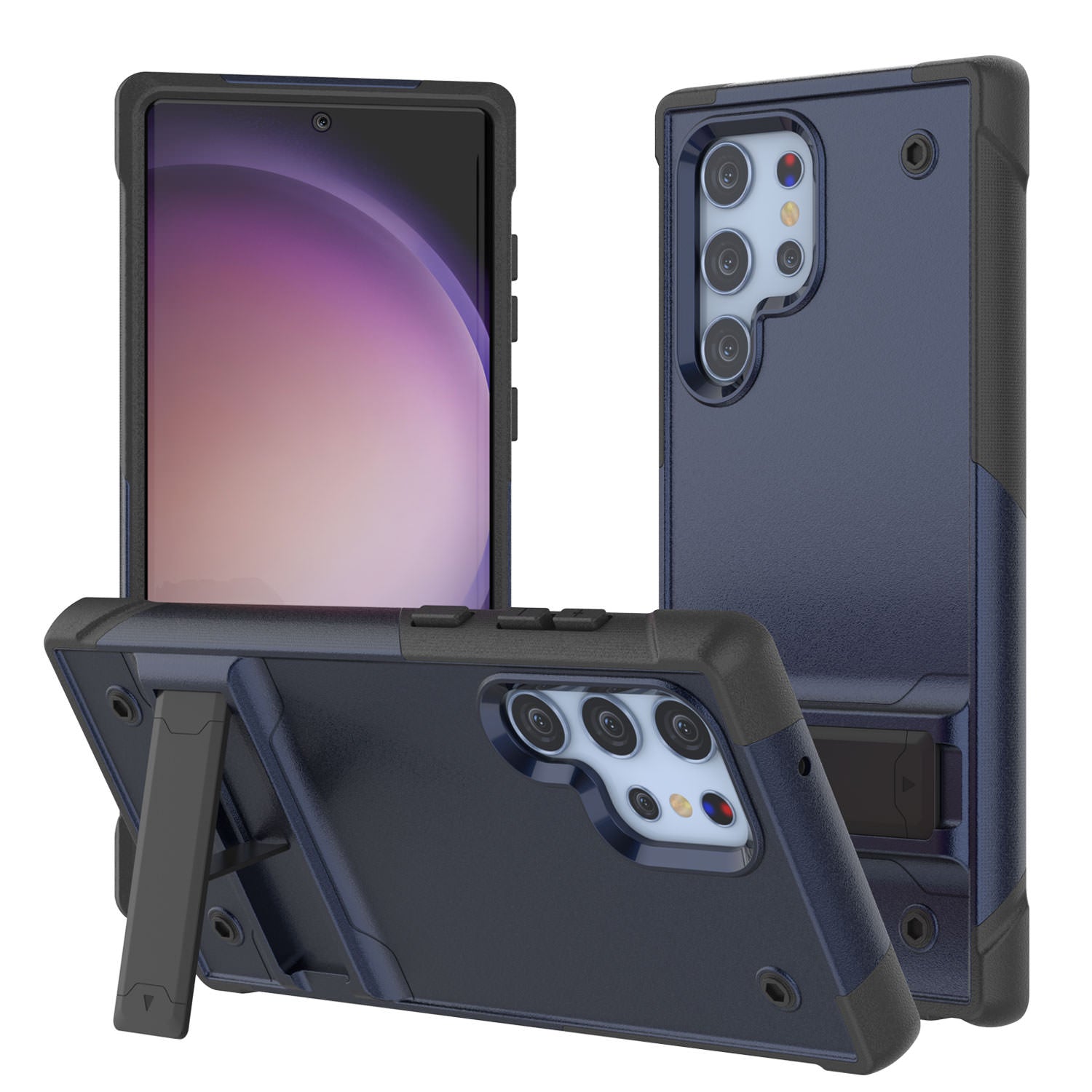 Capa Punkcase Galaxy S23 Ultra [Série Reliance] Capa Protetora Híbrida de Grau Militar com Suporte Integrado [Azul-Marinho e Preto]