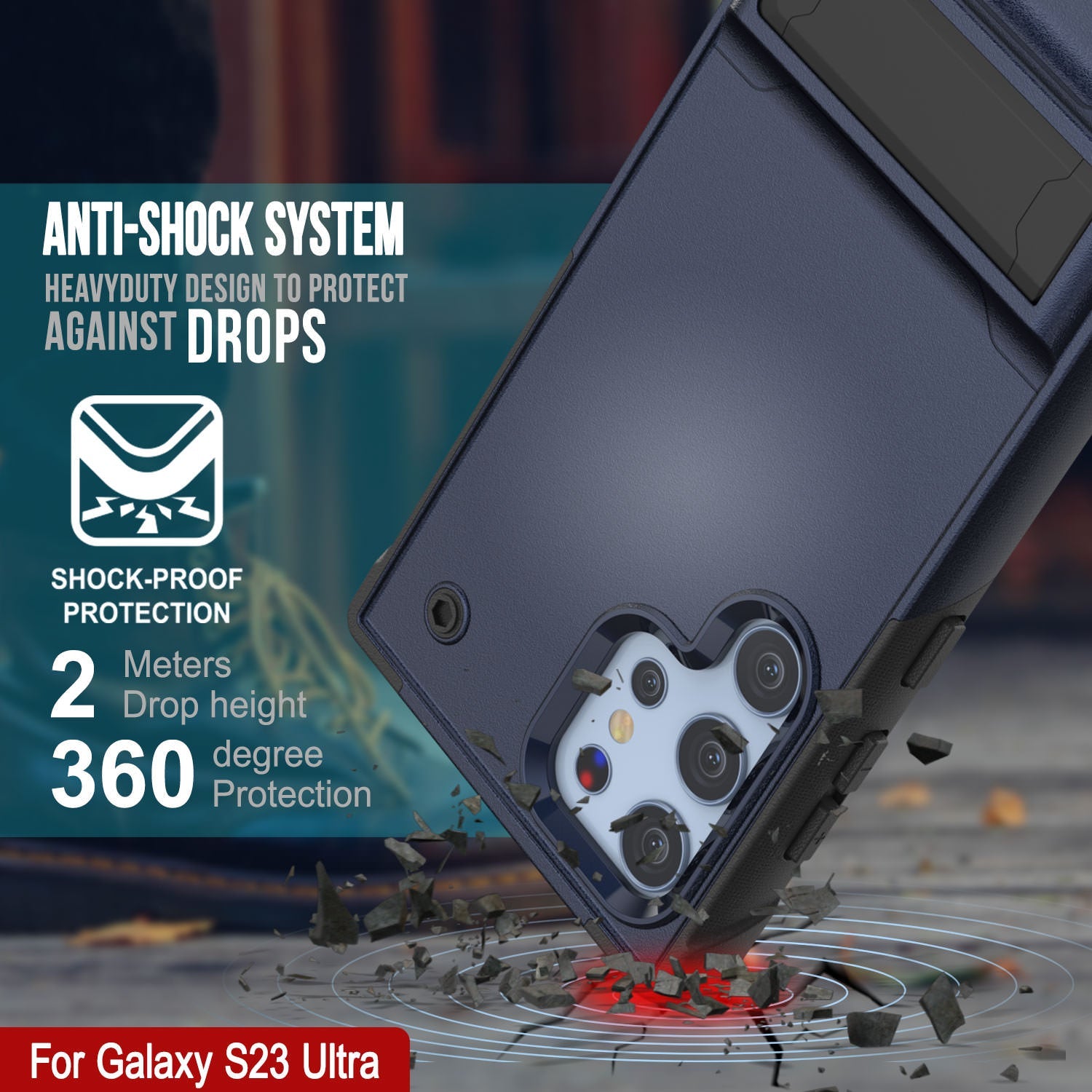 Capa Punkcase Galaxy S23 Ultra [Série Reliance] Capa Protetora Híbrida de Grau Militar com Suporte Integrado [Azul-Marinho e Preto]