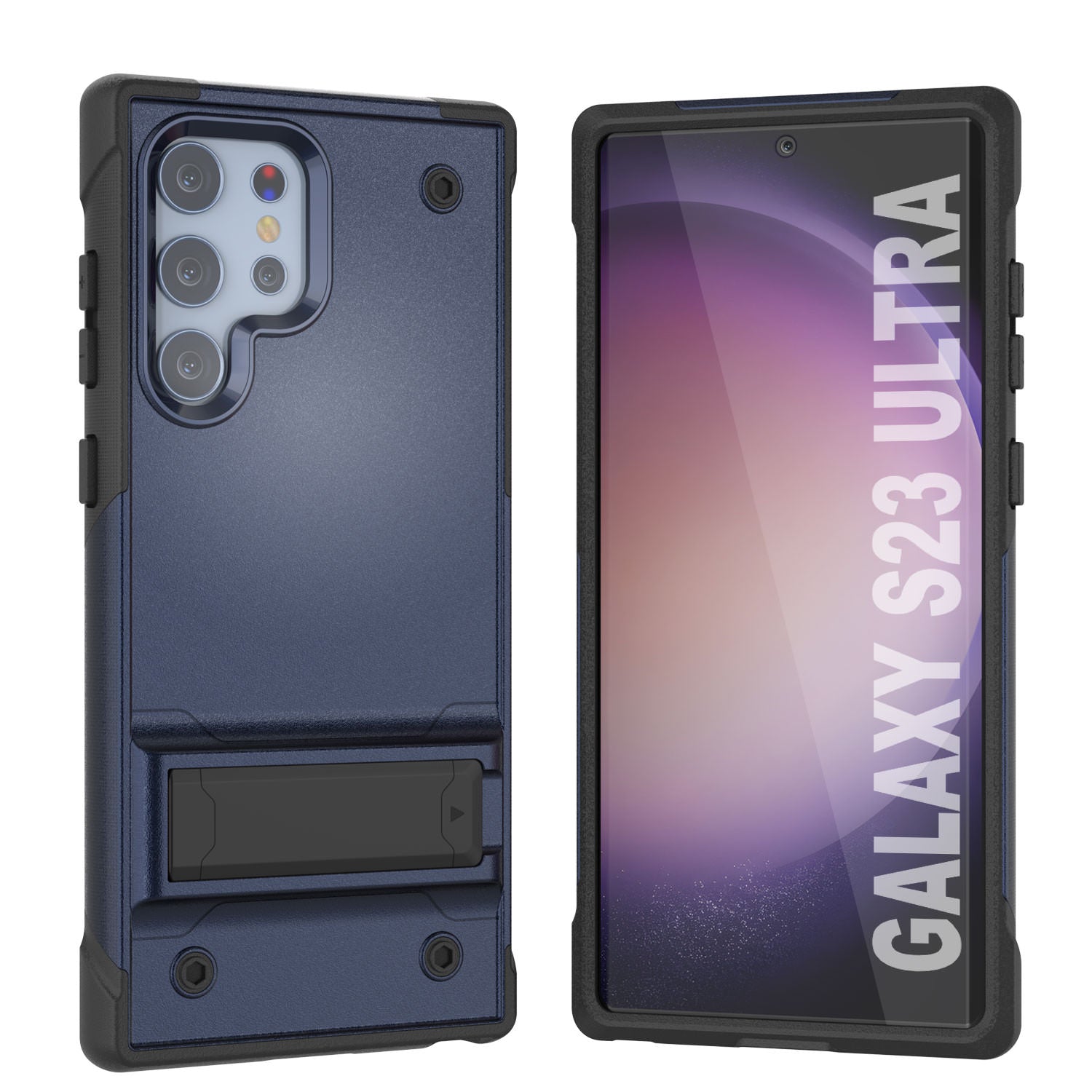 Capa Punkcase Galaxy S23 Ultra [Série Reliance] Capa Protetora Híbrida de Grau Militar com Suporte Integrado [Azul-Marinho e Preto]