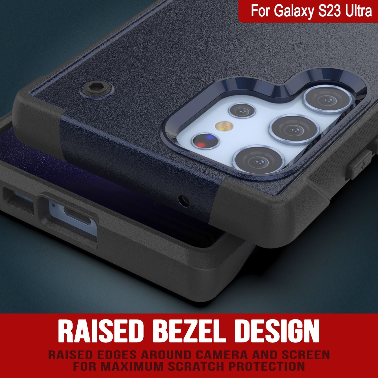 Capa Punkcase Galaxy S23 Ultra [Série Reliance] Capa Protetora Híbrida de Grau Militar com Suporte Integrado [Azul-Marinho e Preto]