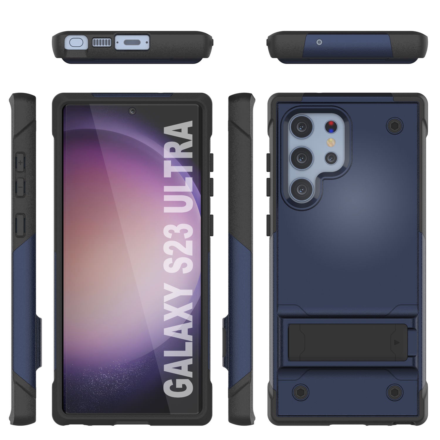 Capa Punkcase Galaxy S23 Ultra [Série Reliance] Capa Protetora Híbrida de Grau Militar com Suporte Integrado [Azul-Marinho e Preto]