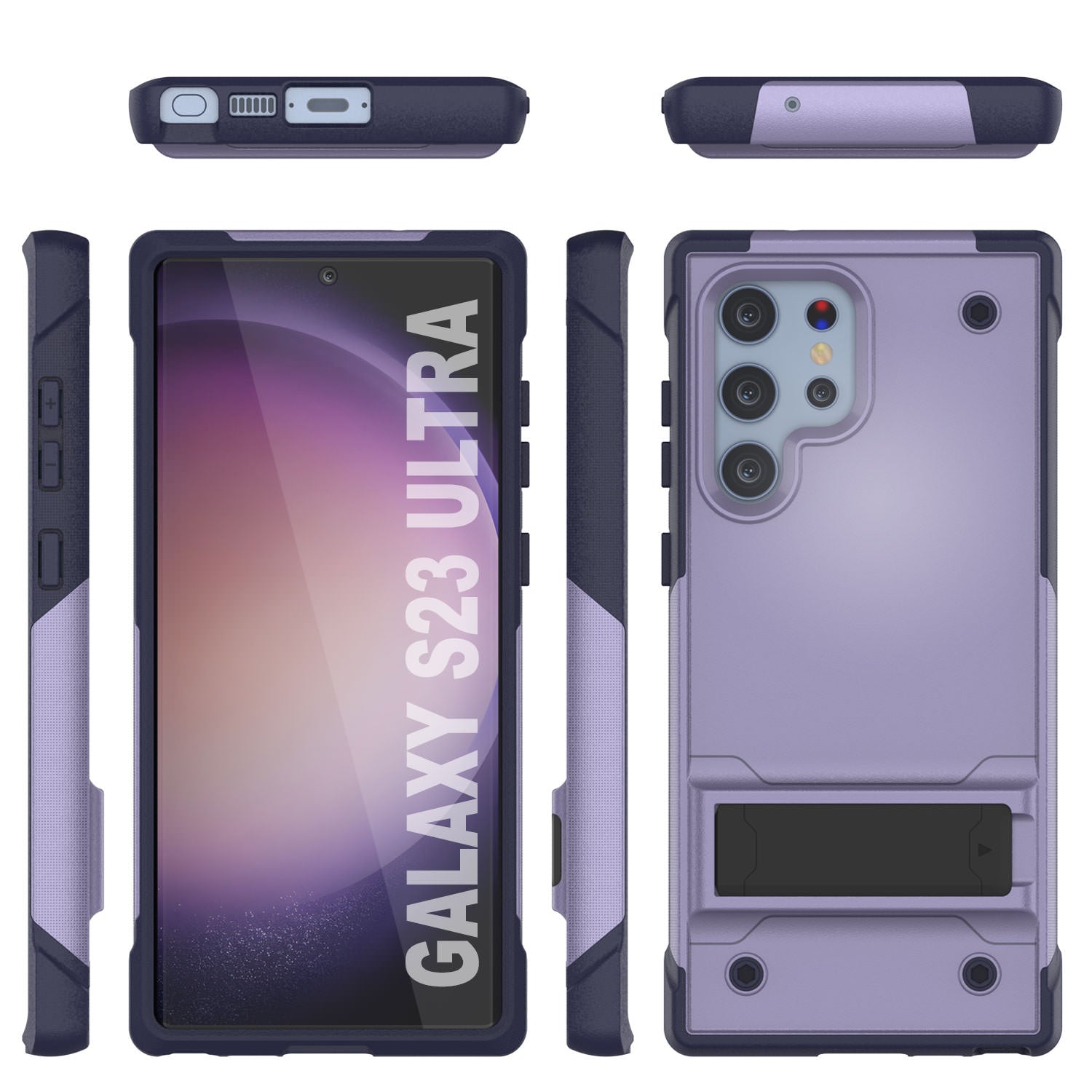 Capa Punkcase para Galaxy S23 Ultra [Série Reliance] Capa híbrida protetora de grau militar com suporte embutido [Roxo-Marinho]