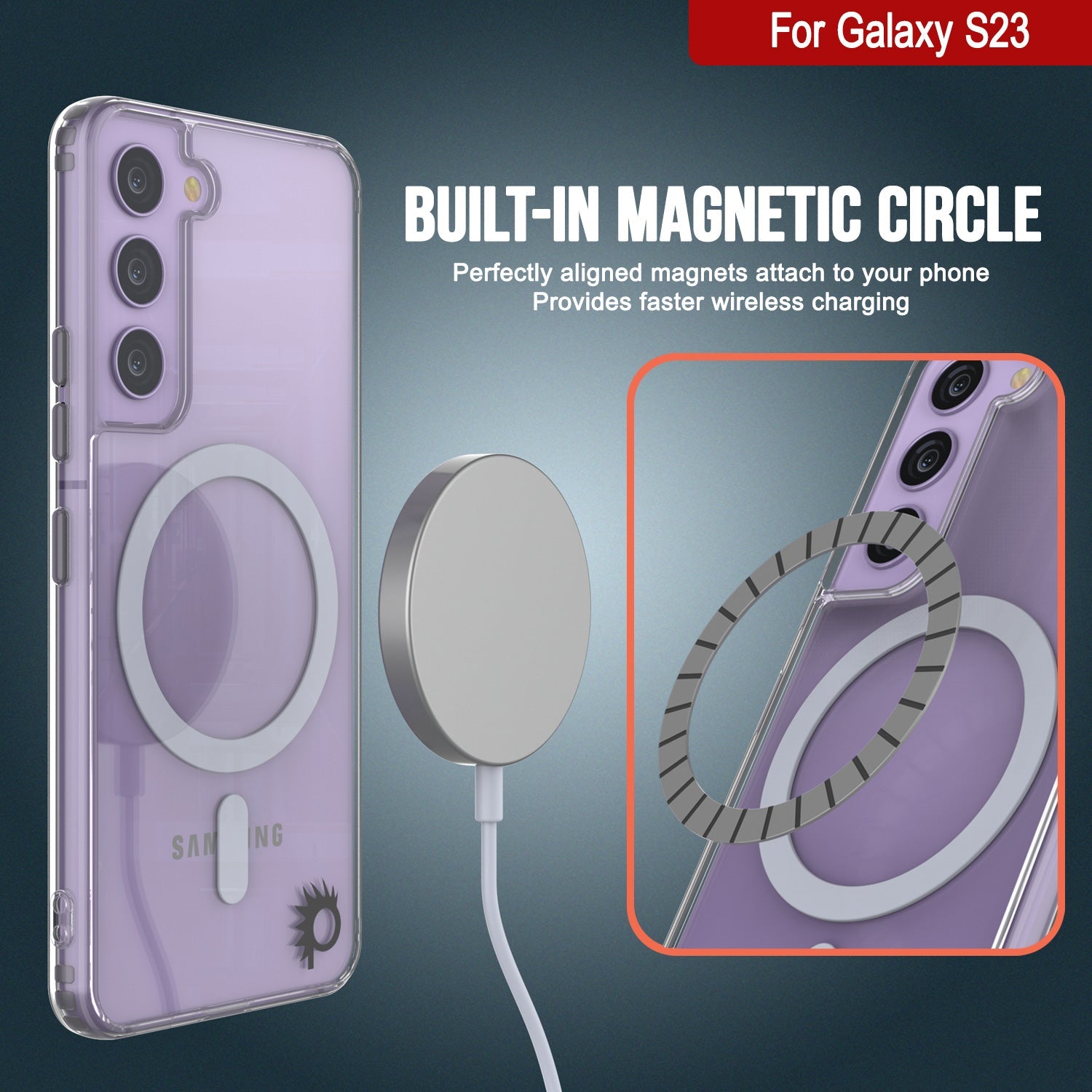 Capa de carregamento sem fio magnética Punkcase Galaxy S23 [Série ClearMag]