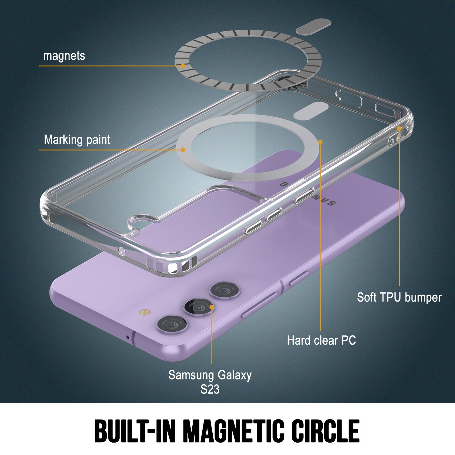 Capa de carregamento sem fio magnética Punkcase Galaxy S23 [Série ClearMag]