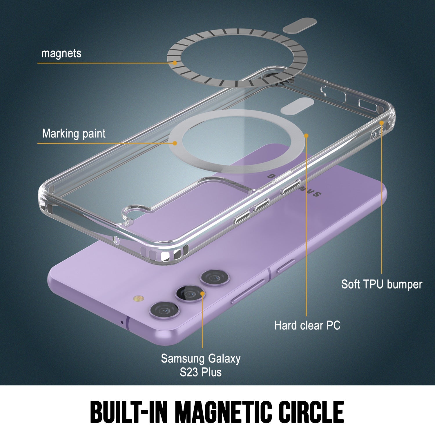 Capa de carregamento sem fio magnética Punkcase Galaxy S23 Plus [Série ClearMag]